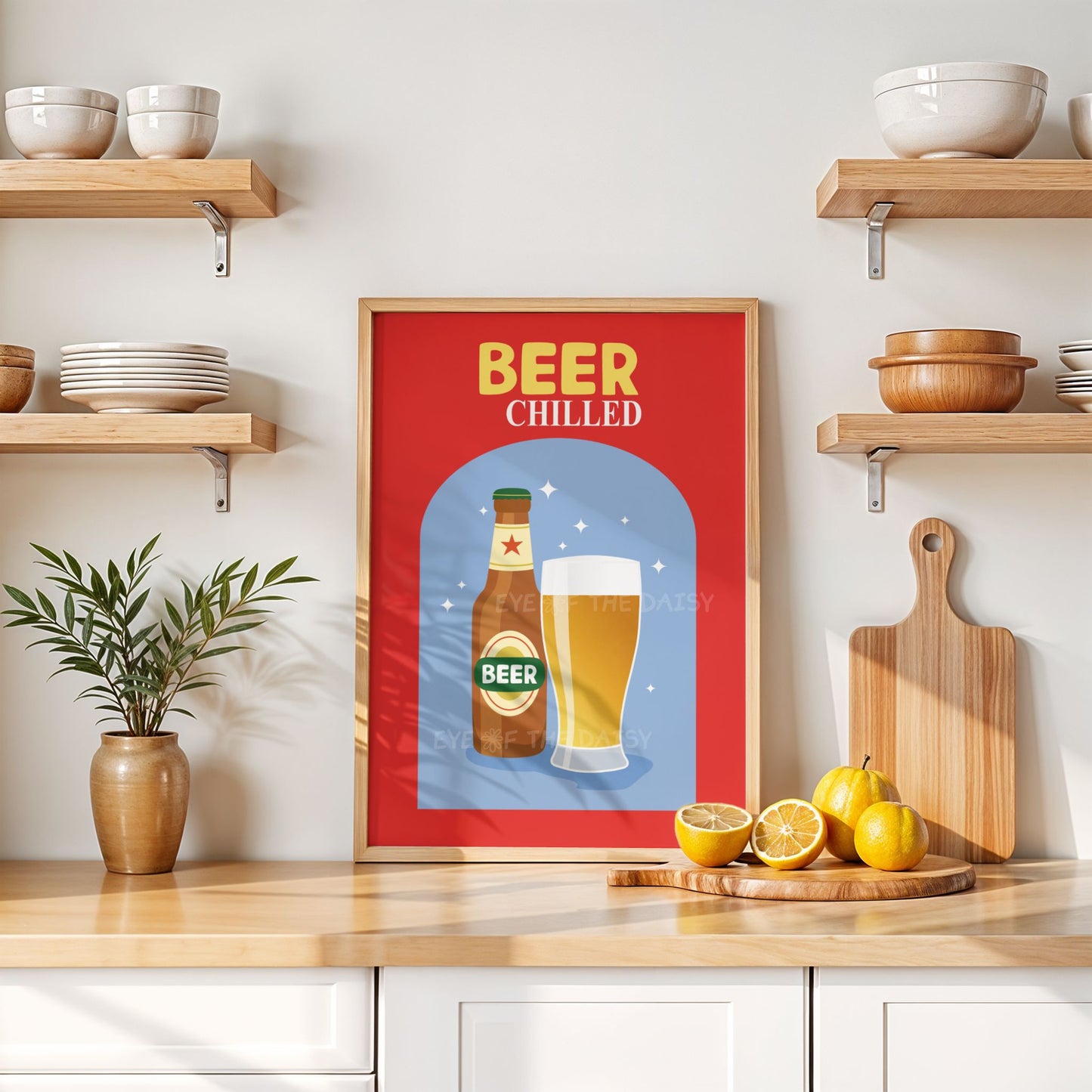 Downloadable Beer cocktail wall art – funky retro print digital download, perfect for trendy modern kitchen spaces