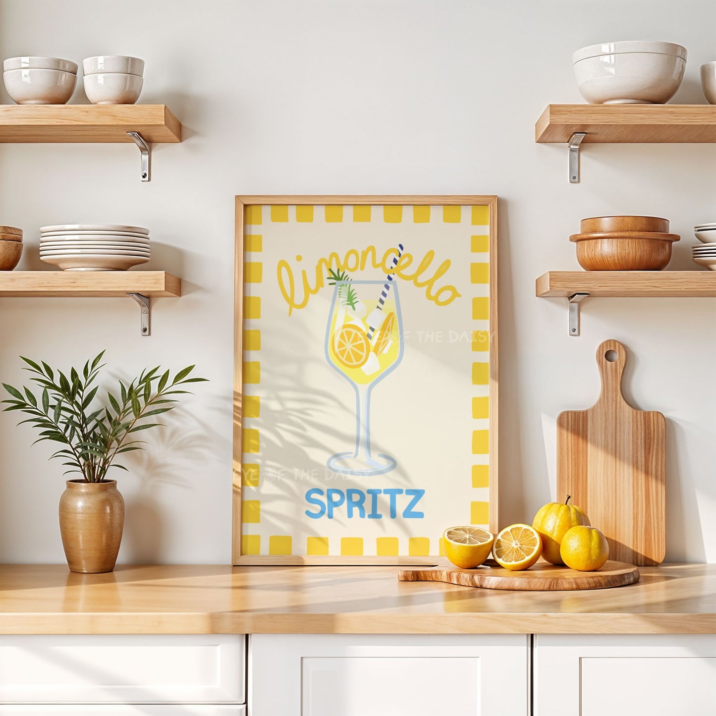 Italian cocktail kitchen print – Limoncello Spritz digital art, fun summer drink poster download for foodie wall decor