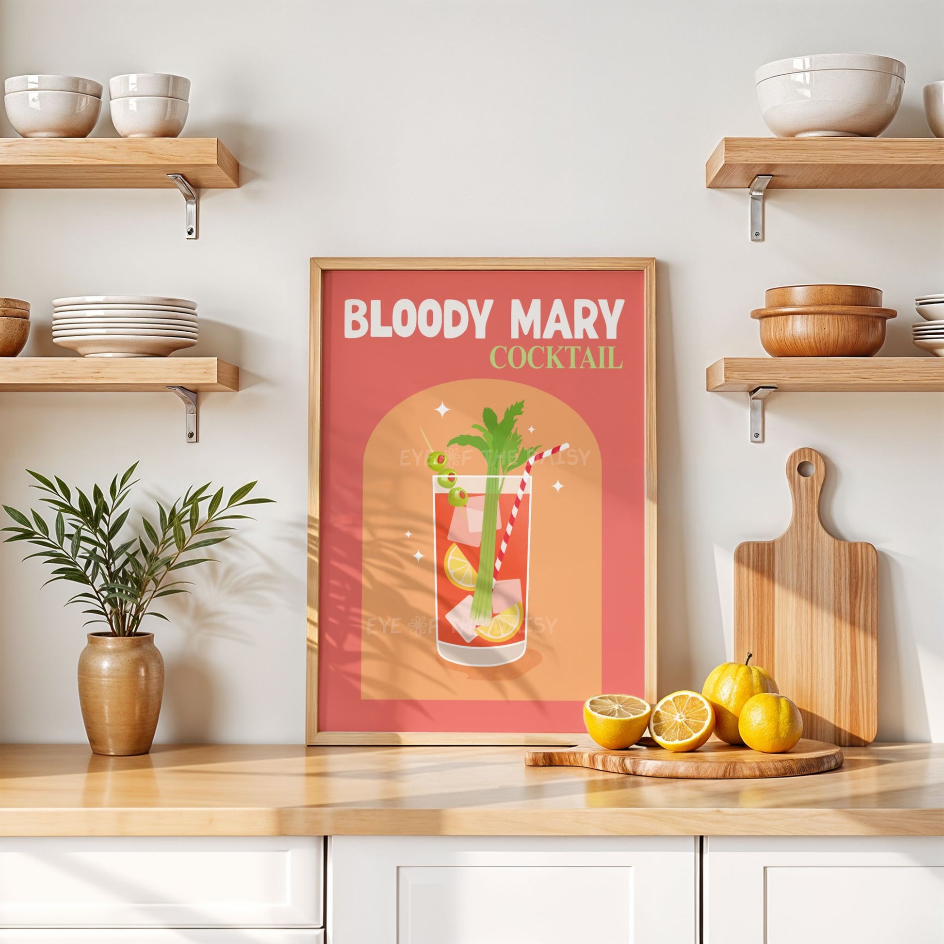 Retro cocktail download – instant art print of Bloody Mary, ideal for dinner party wall decor or modern kitchen