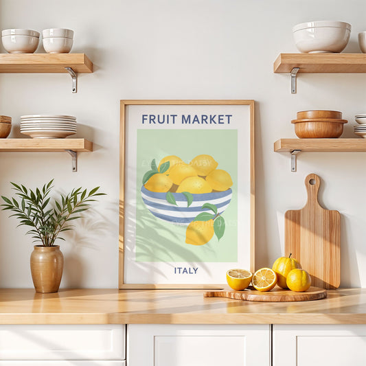 Fruit Market Italy printable lemon wall art — fresh botanical fruit print for modern or Mediterranean-inspired kitchen decor