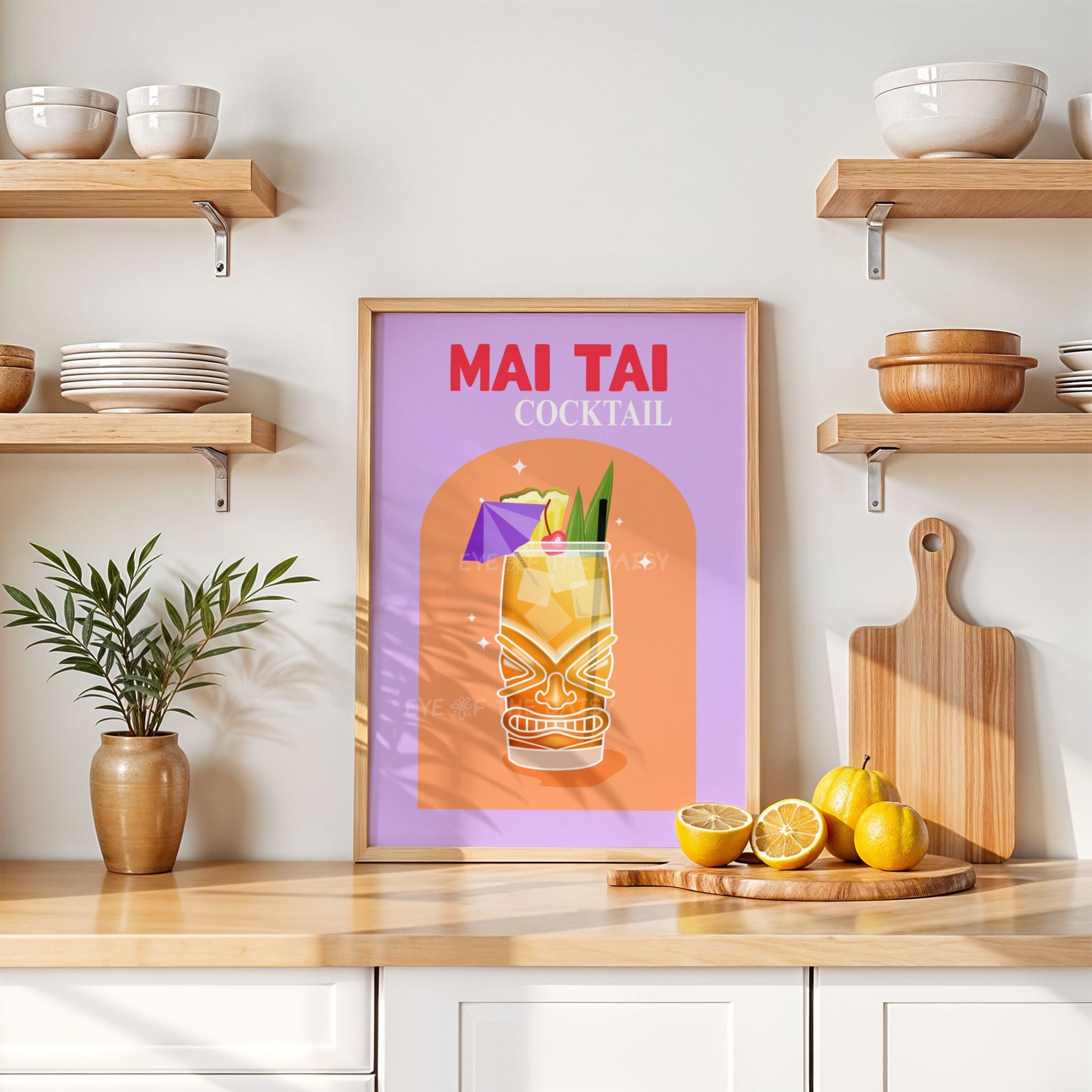 Retro Tiki Mai Tai cocktail digital download – printable wall art for bar carts, home bars, and stylish DIY wall decor