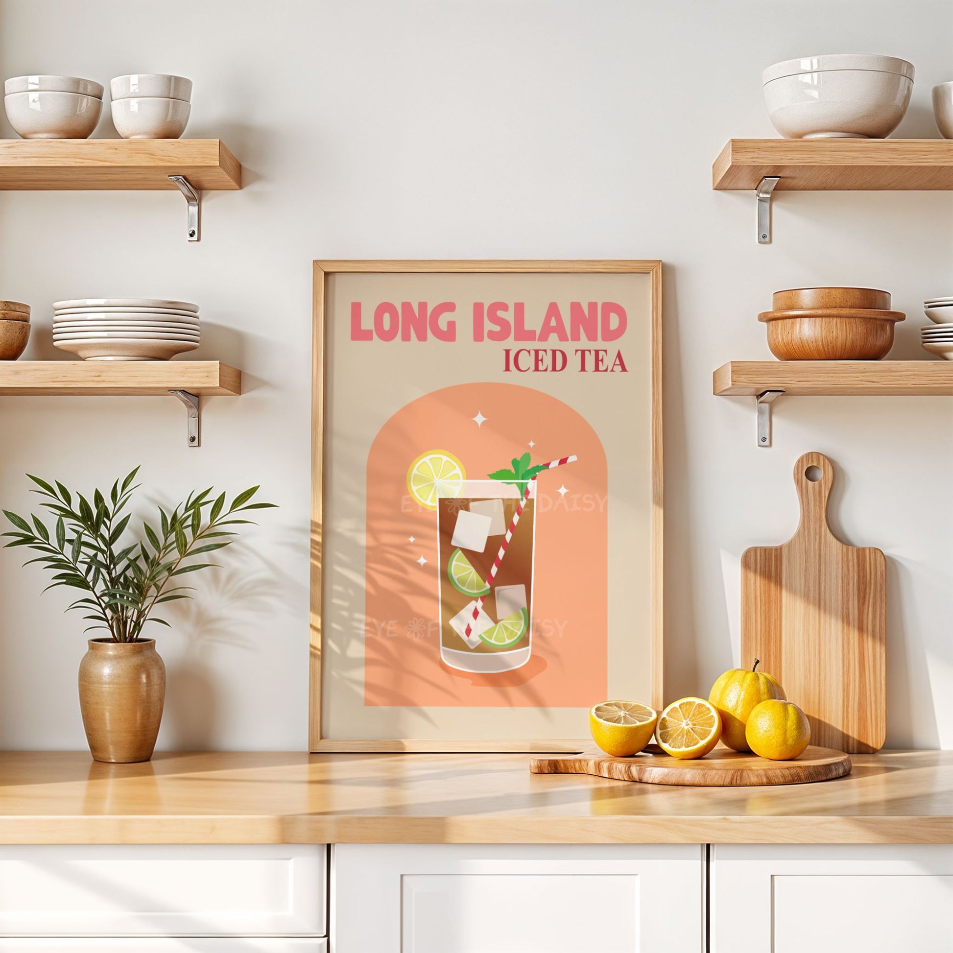 Funky Long Island Iced Tea drink print — colourful cocktail wall art download for trendy kitchens, retro party decor or printable poster