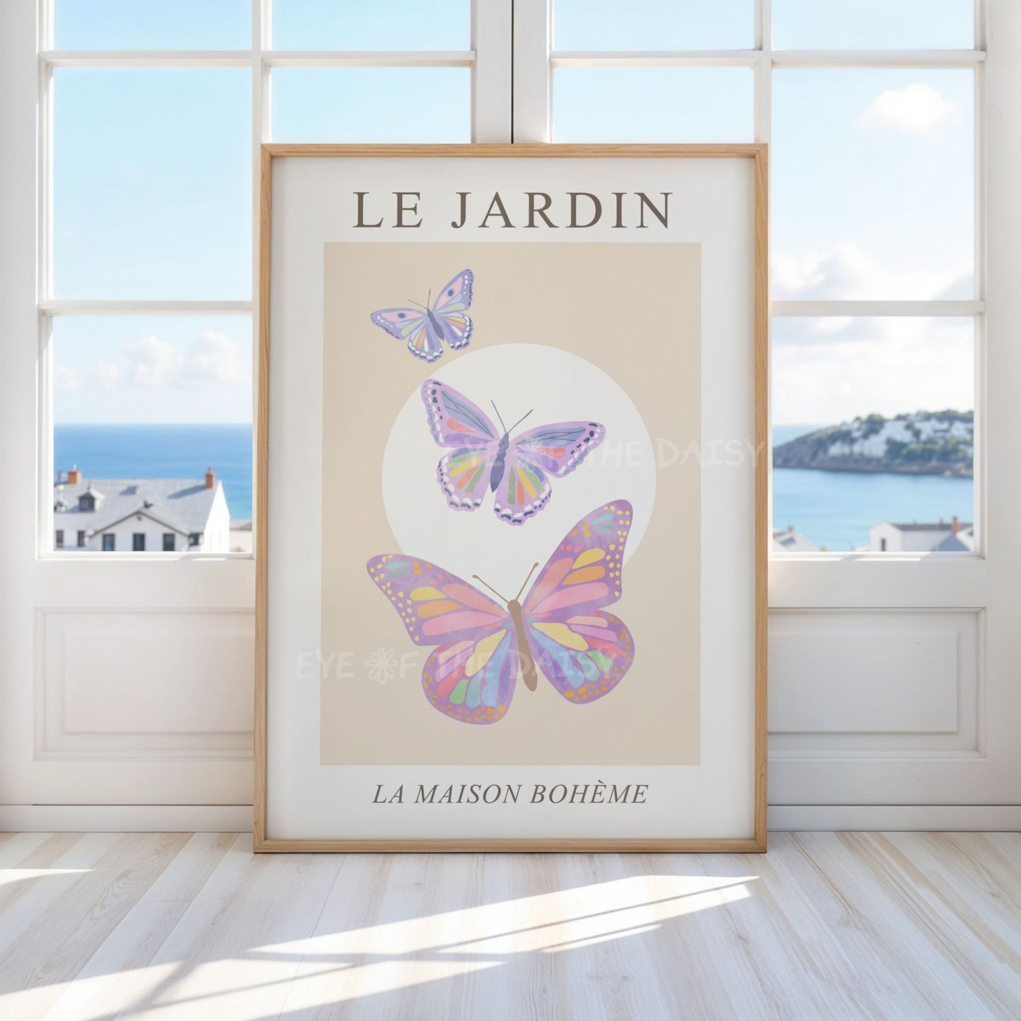 Le Jardin digital print set of 2 — pastel botanical wildflower artwork for sophisticated boho living room or contemporary home decor
