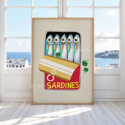 Tinned Sardines Print Digital Download | Retro Colourful Sardines Printable Wall Art