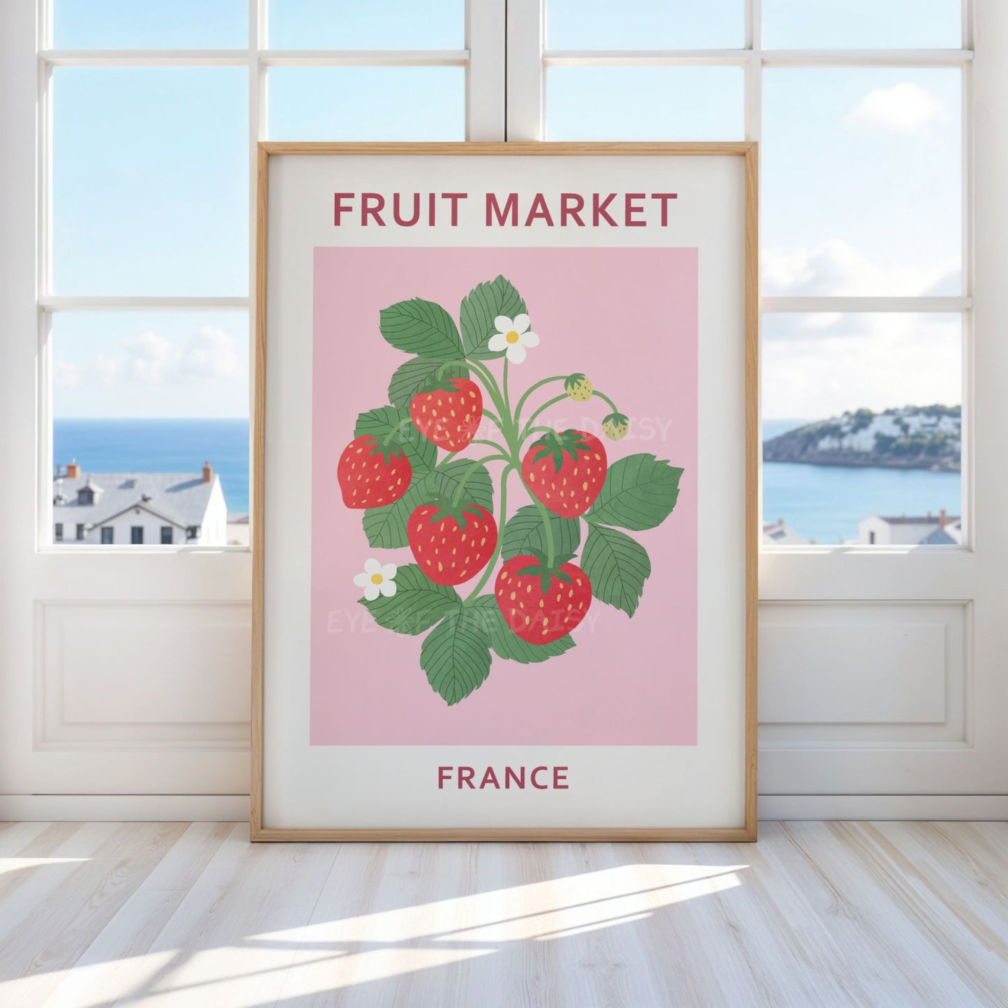Strawberry art print download — Fruit Market France printable wall decor for chic boho dining room with playful botanical vibes