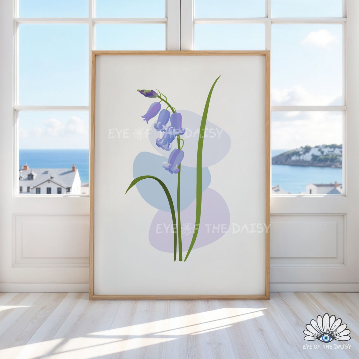 minimal bluebell plant illustration printable, soft botanical artwork for grandmillennial decor