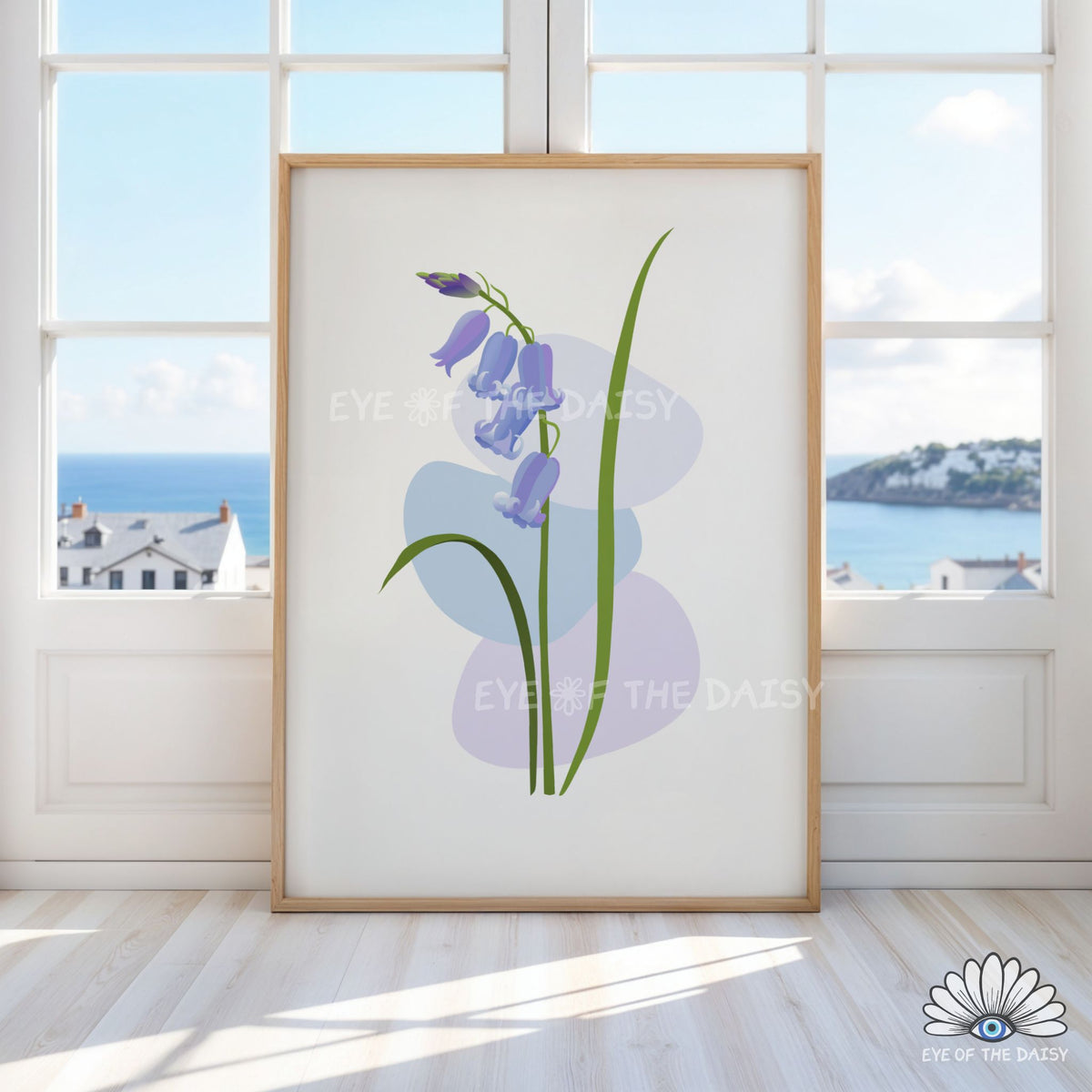 minimal bluebell plant illustration printable, soft botanical artwork for grandmillennial decor