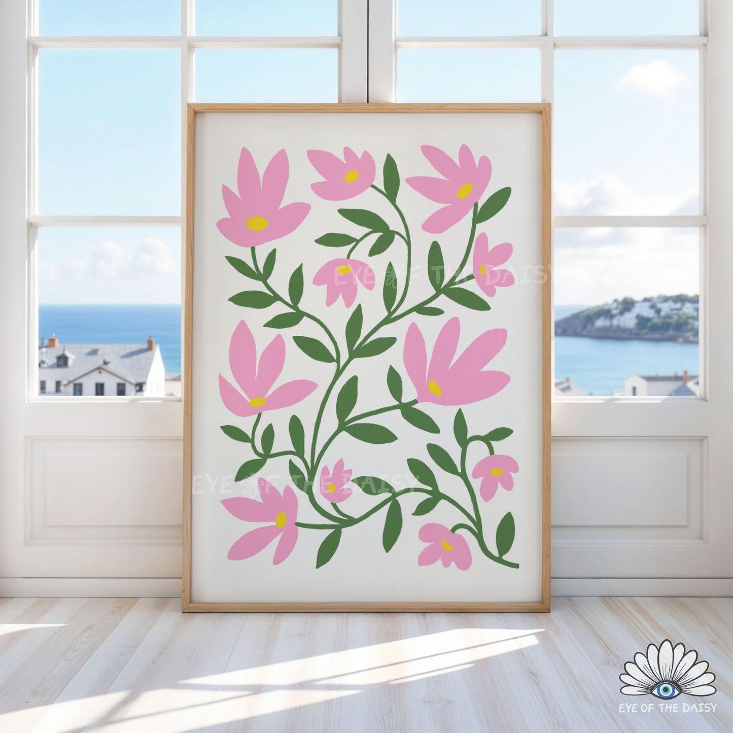 Pink Flowers Printable Wall Art | Pink Abstract Floral Print Digital Download | Whimsical Botanical Poster