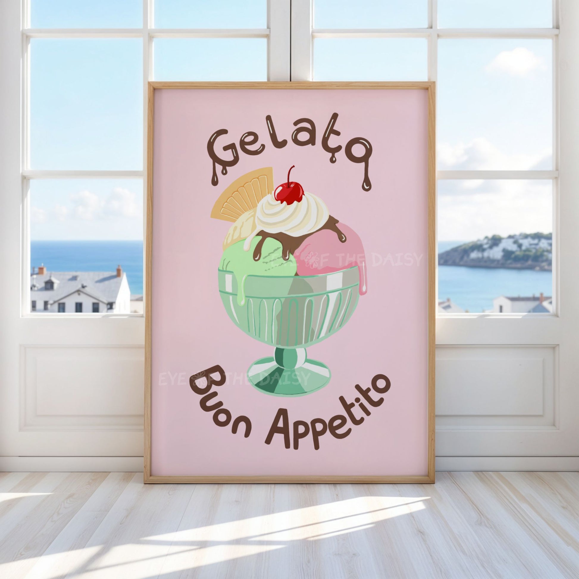 Pastel gelato printable wall art, digital download poster for dopamine decor, cute funky ice cream sundae print