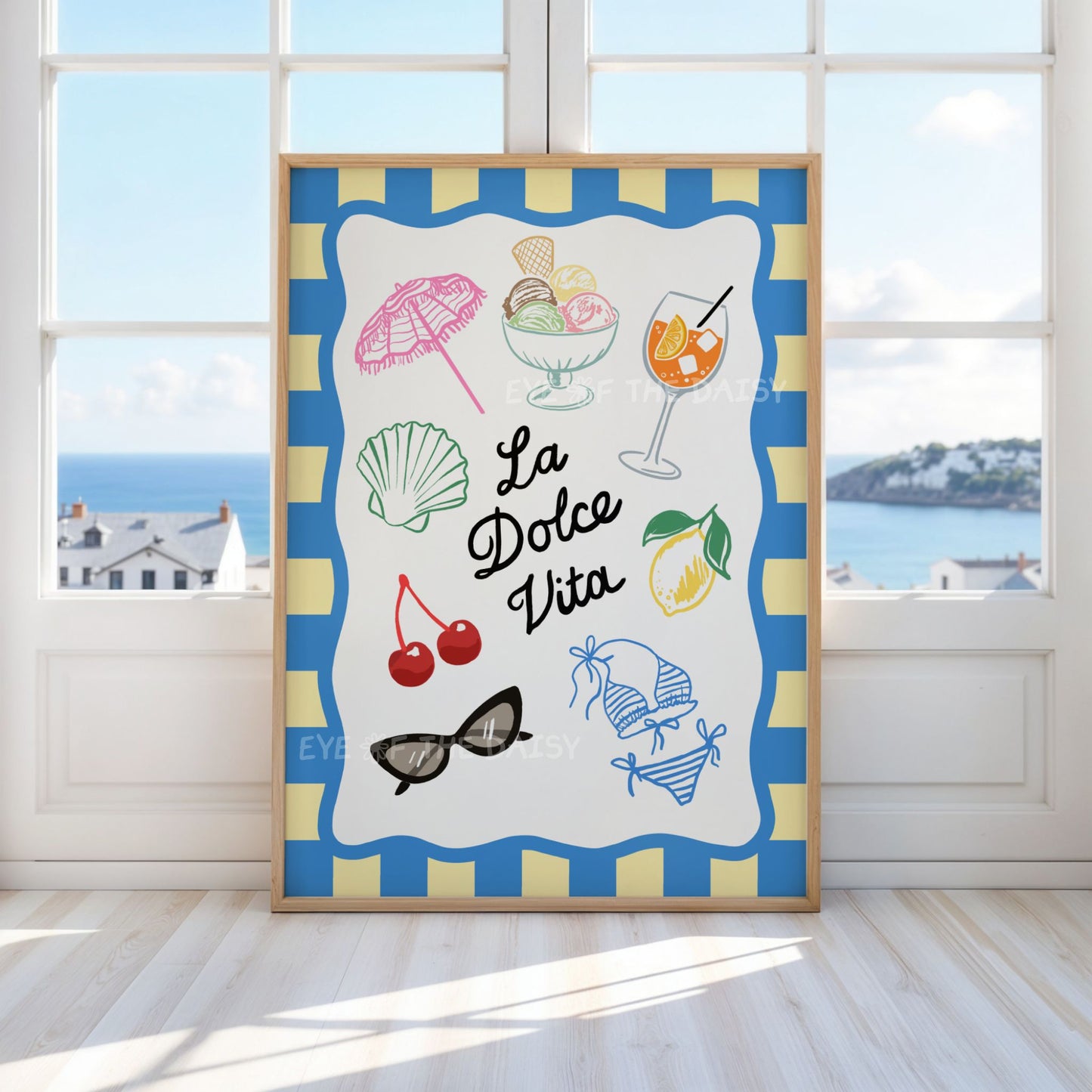 La Dolce Vita printable – trendy summer art print for beachy wall decor, digital download with gelato, spritz and bikini