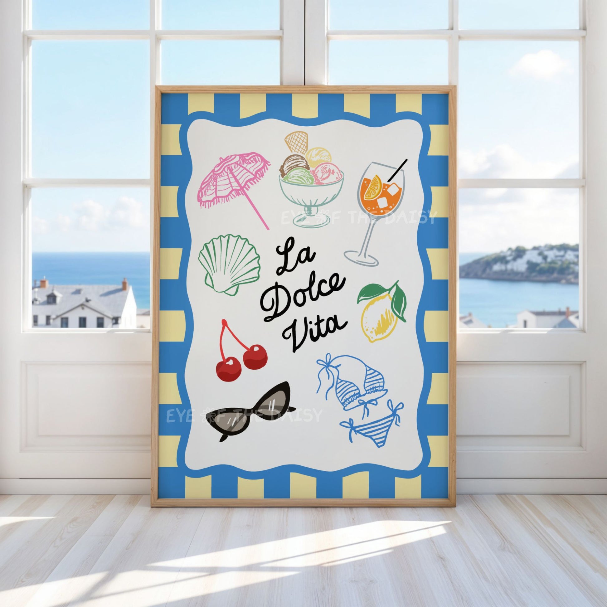 La Dolce Vita printable – trendy summer art print for beachy wall decor, digital download with gelato, spritz and bikini