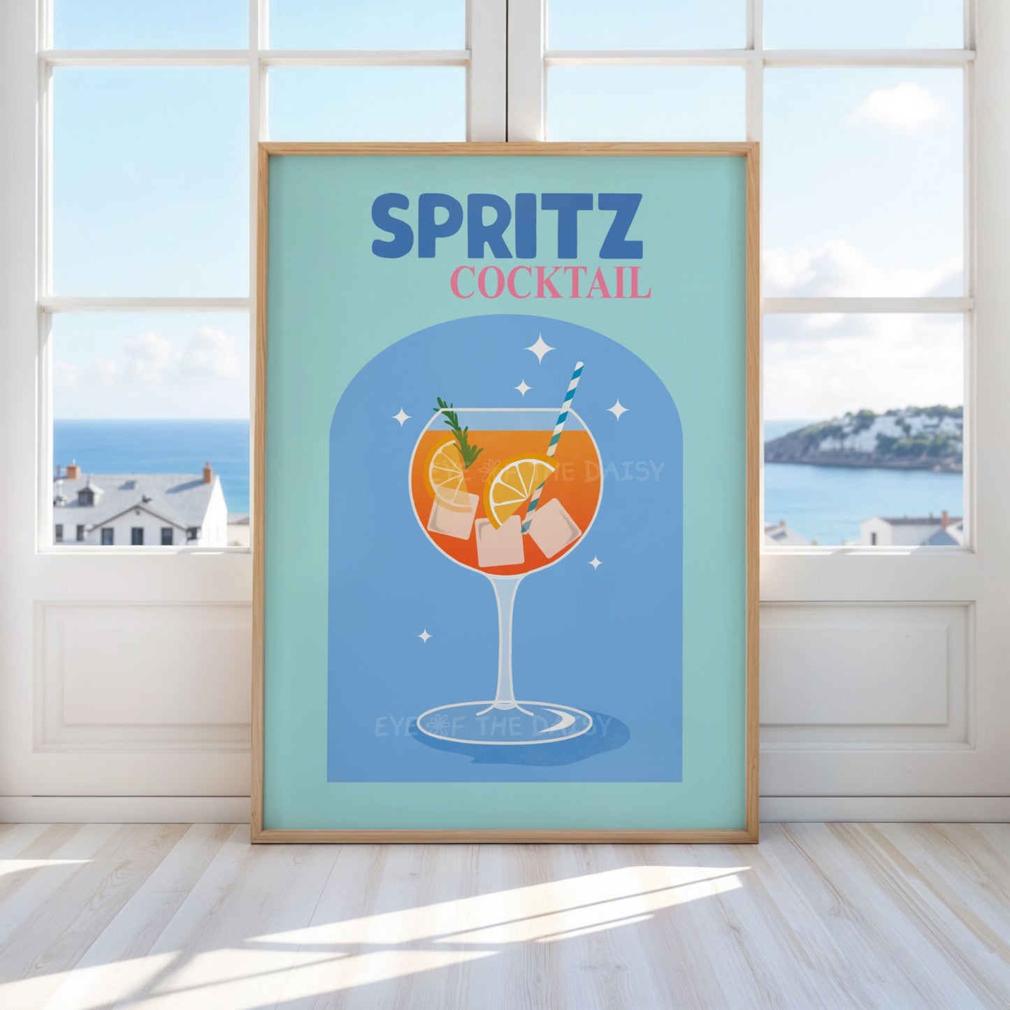 Spritz cocktail poster, colorful printable drink artwork for vibrant home bar or retro bar cart display, instant digital wall art