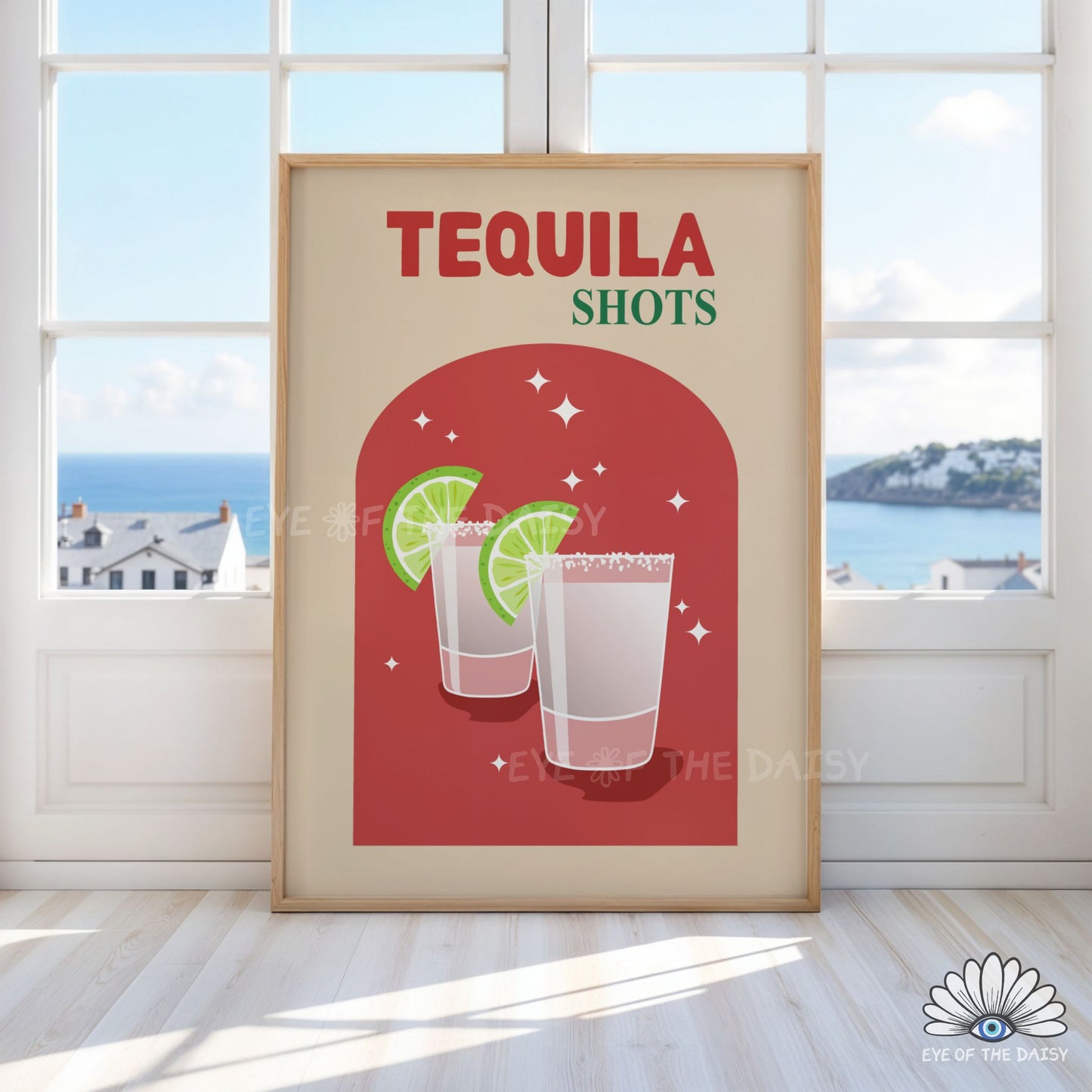 Retro cocktail wall art Tequila digital print for home bar or kitchen gallery wall