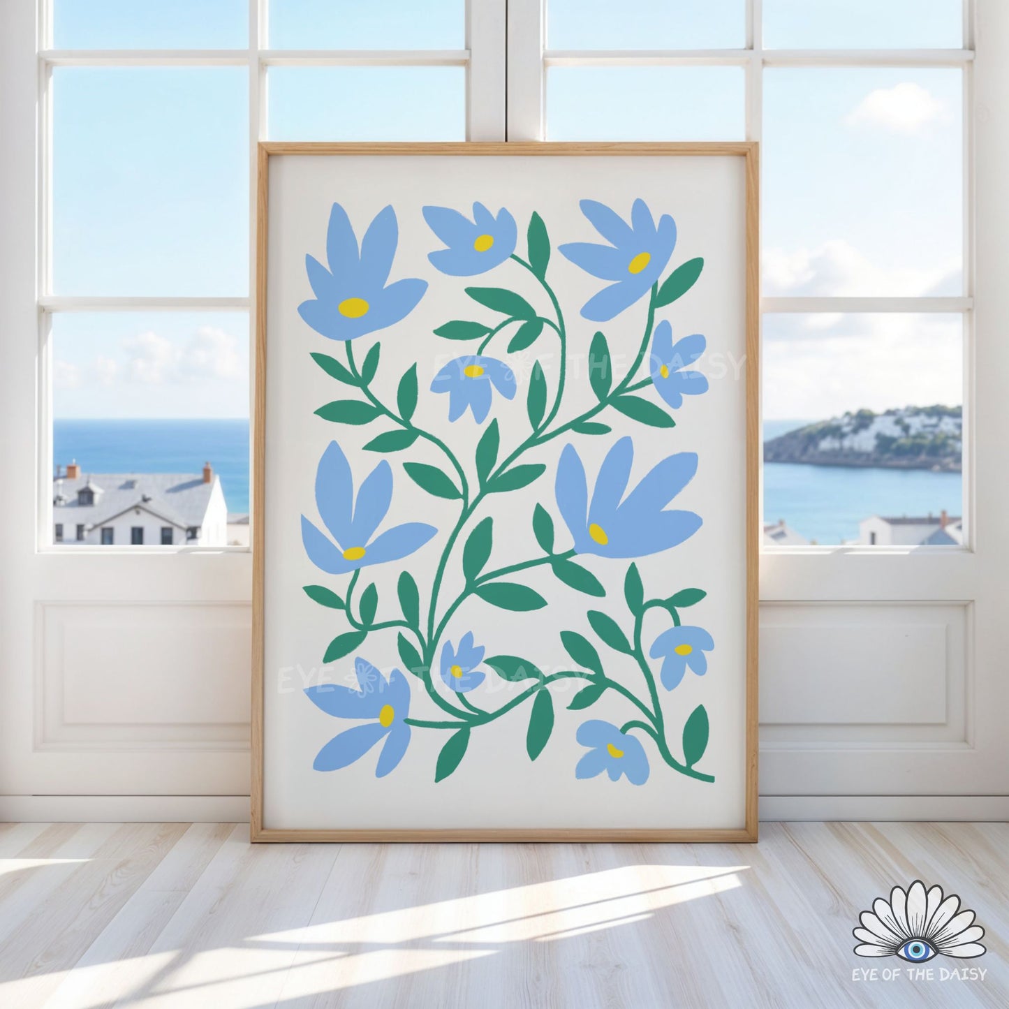 Blue Abstract Flowers Printable Wall Art | Sky Blue Botanical Print Digital Download | Whimsical Floral Print
