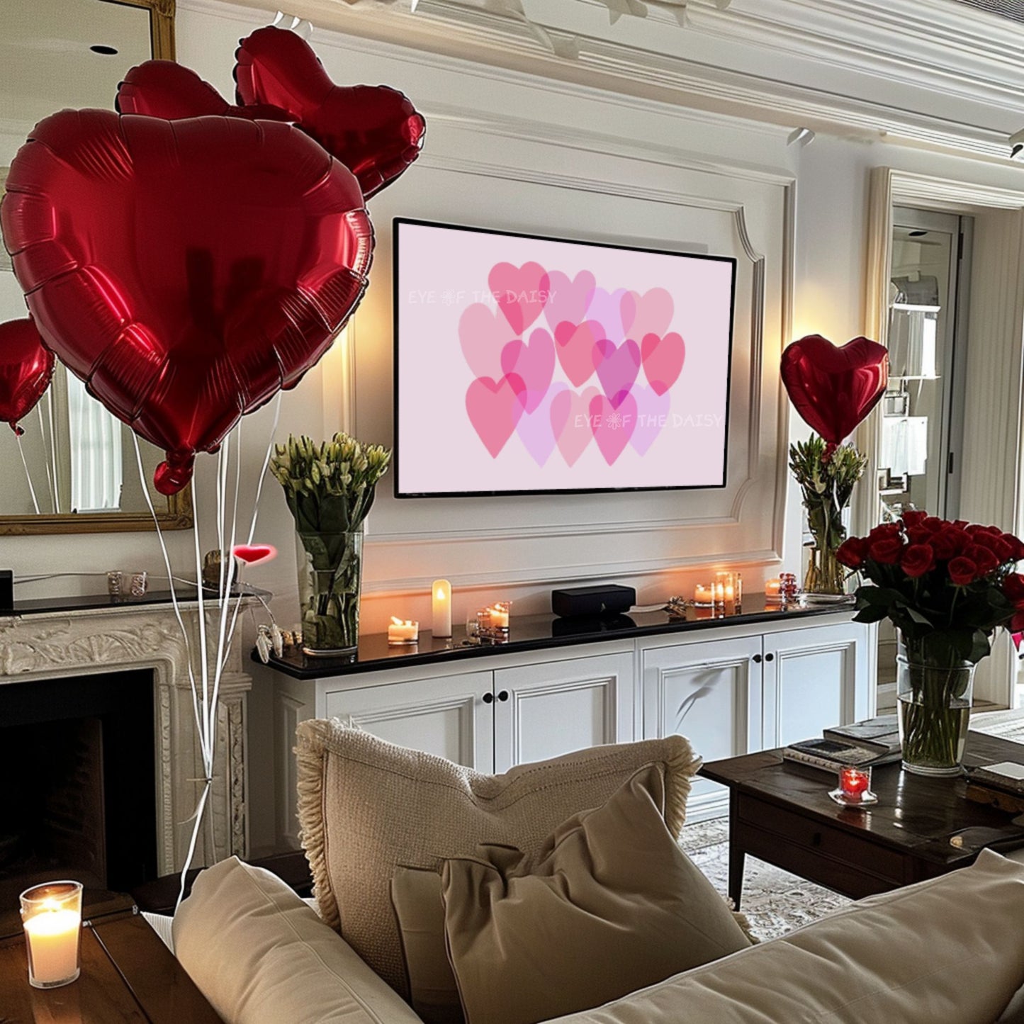 Pink Abstract Hearts 4k TV Art | Minimal Modern Hearts 4K Artwork for TV Screen