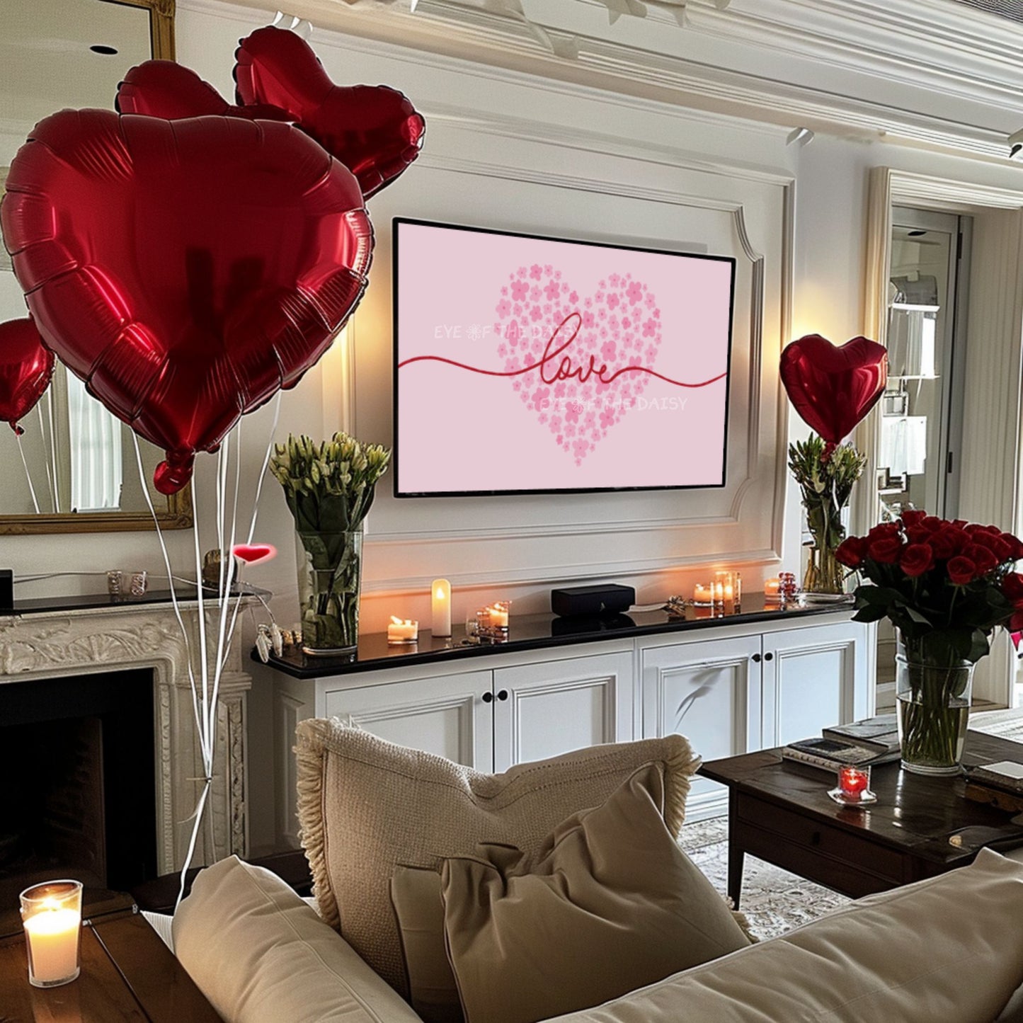 Pink Red Love Typography 4K TV Art | Floral Romantic Phrase 4K Art for TV Screen