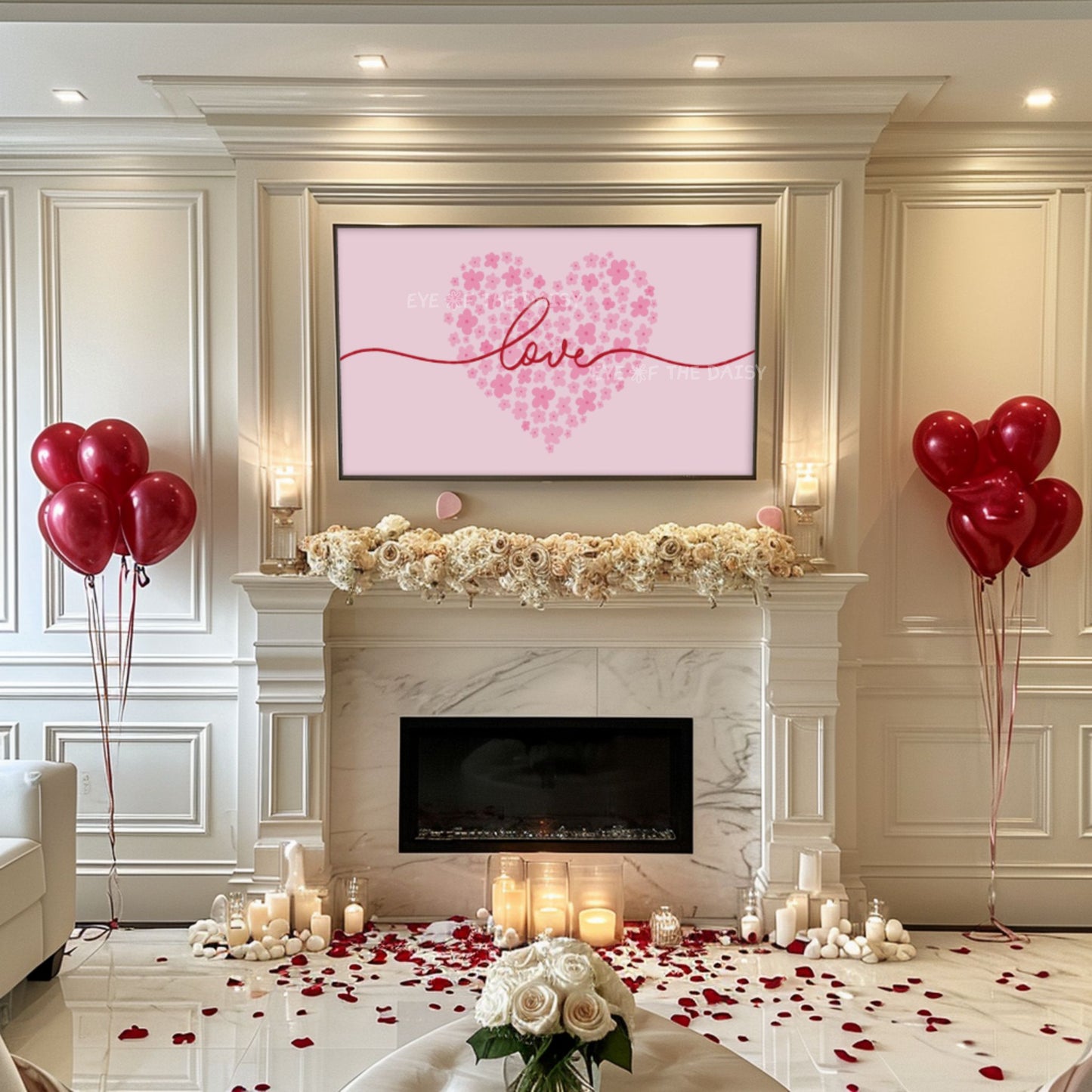 Pink Red Love Typography 4K TV Art | Floral Romantic Phrase 4K Art for TV Screen