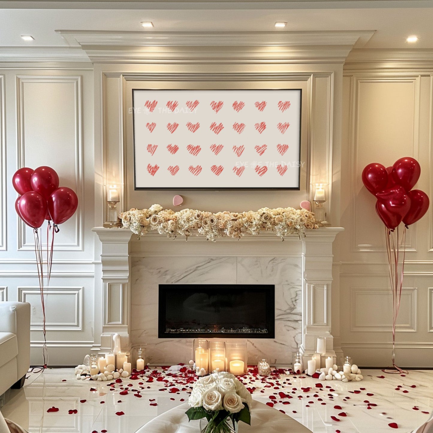 Red Beige Minimal Hearts Sketch 4K TV Art | Cute Valentine's Day TV Screen Art 4K