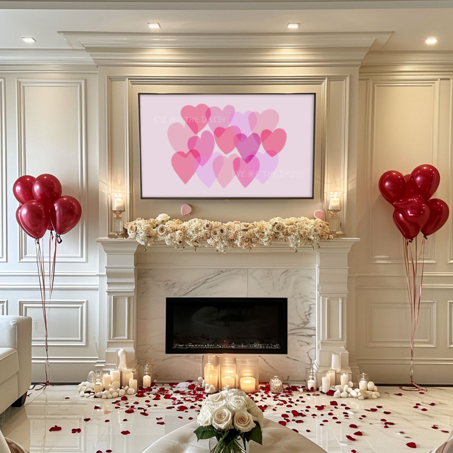 Pink Abstract Hearts 4k TV Art | Minimal Modern Hearts 4K Artwork for TV Screen