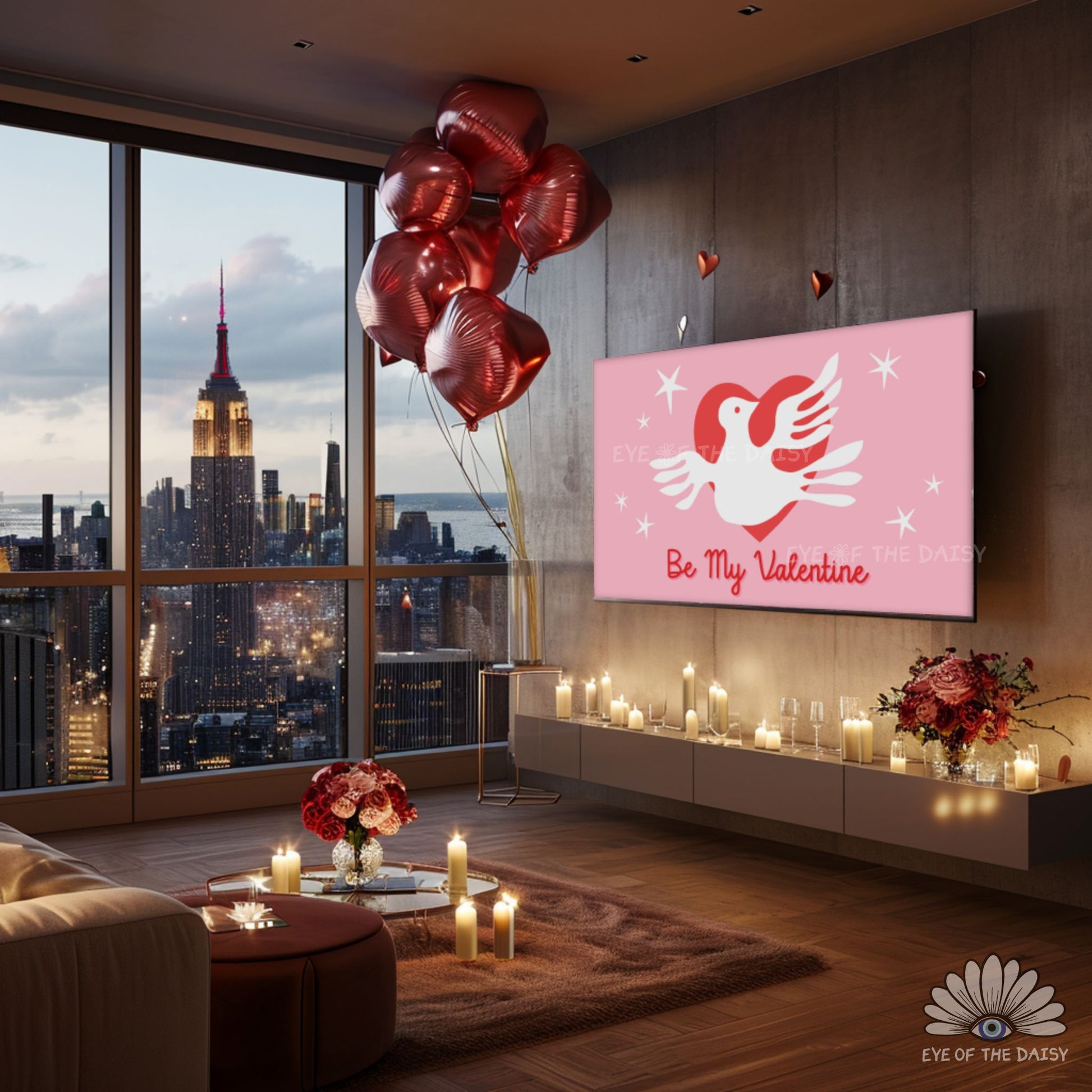 Pink and red retro Valentine 4K TV art, modern abstract screensaver for apartments