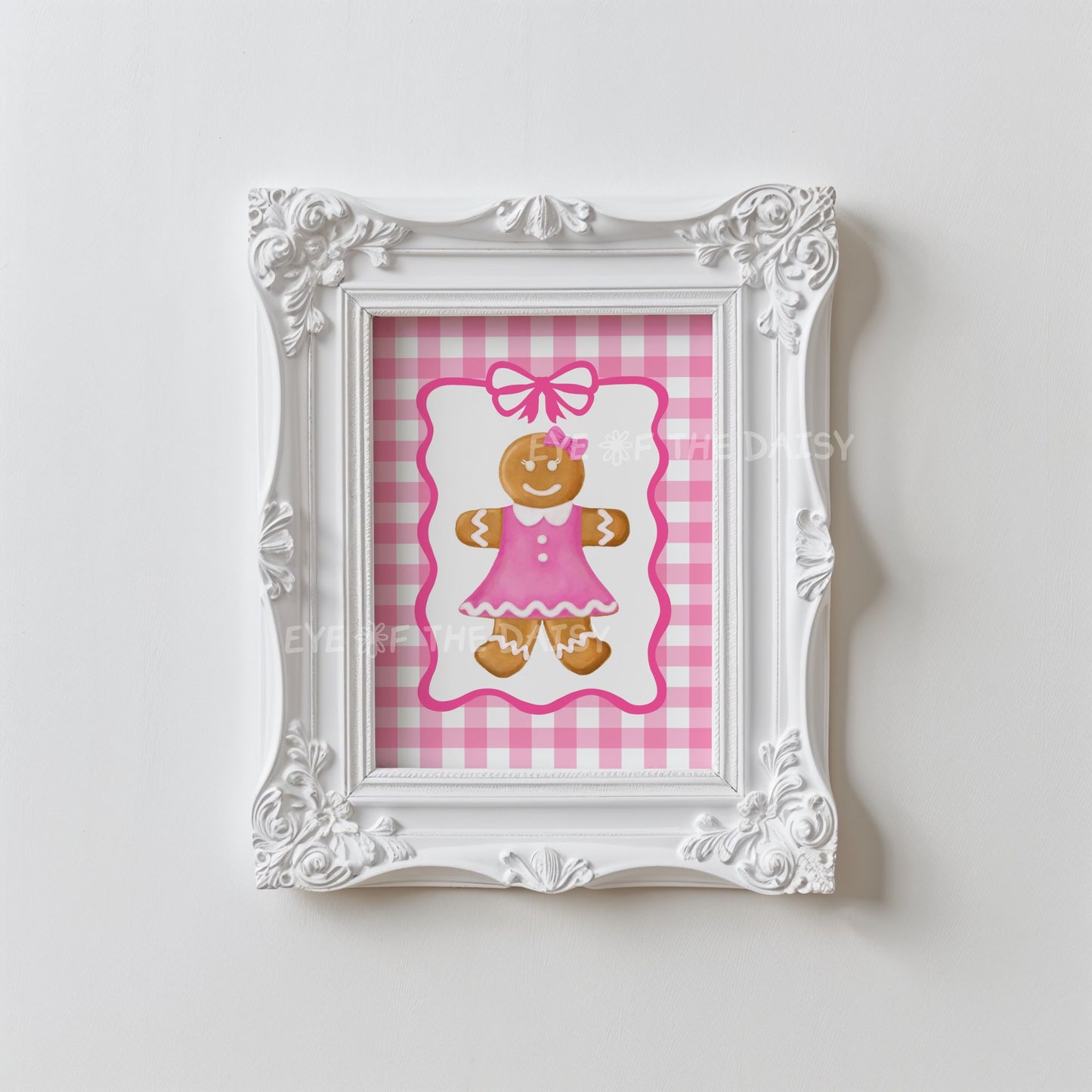Cute Gingerbread Woman Print Digital Download | Coquette Pink Holiday Printable Wall Art