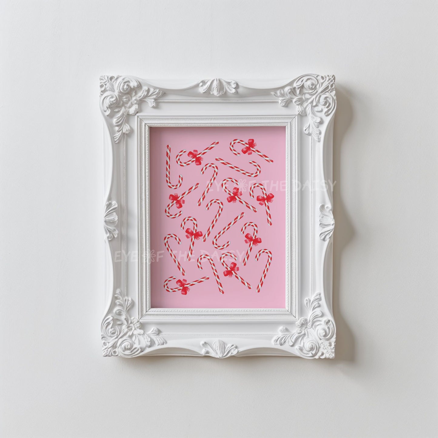 Pink Red Bows Candy Canes Print Download | Cute Whimsical Christmas Printable Wall Art