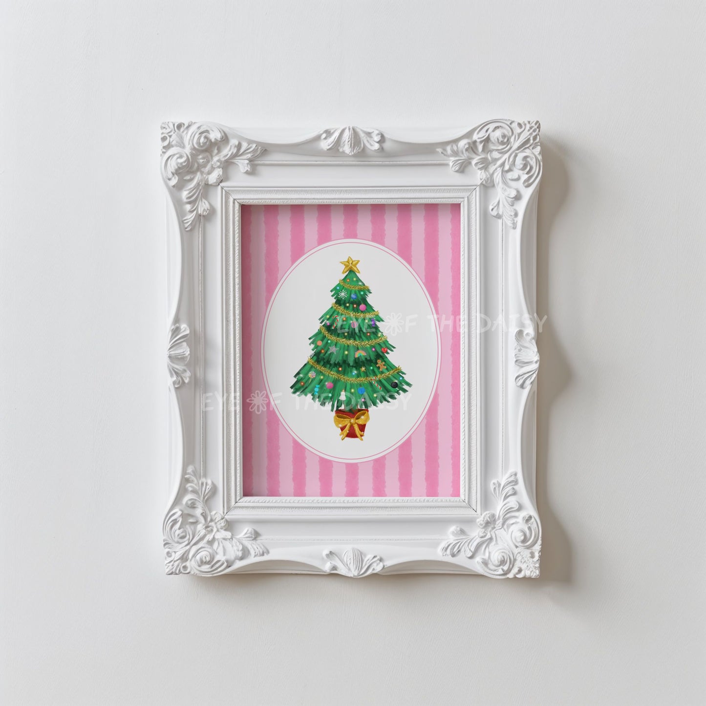 Striped Christmas Tree Print Digital Download | Pink Vintage Holiday Printable Wall Art