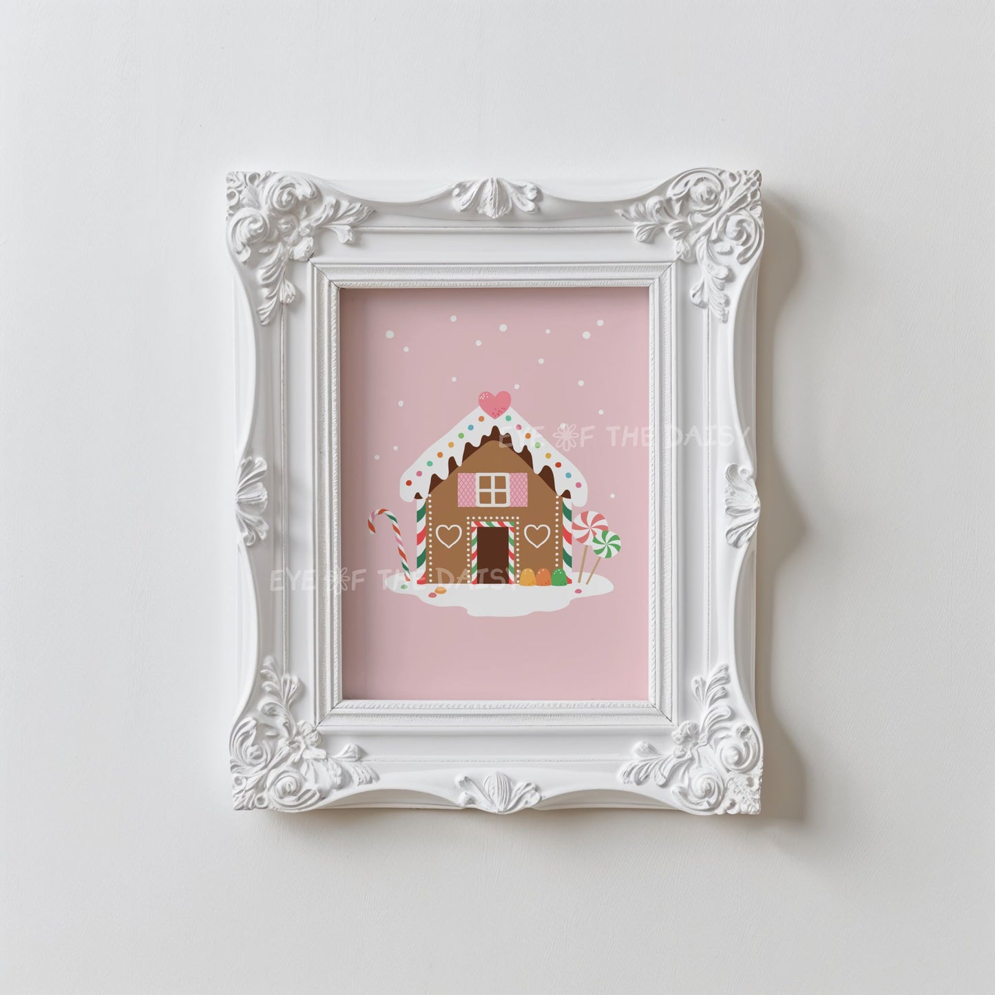 Christmas Gingerbread House Print Digital Download | Pink Holiday Printable Wall Art