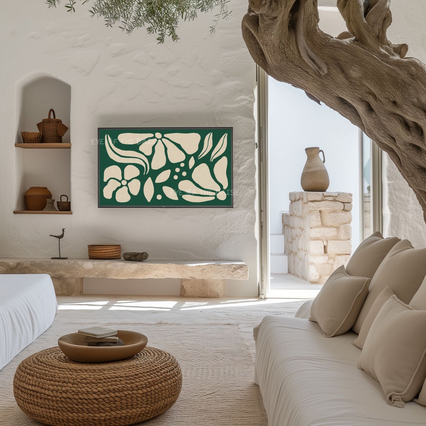 Forest Green & Beige Abstract Floral 4K TV Art | Eclectic Scandi Botanical TV Art 4K