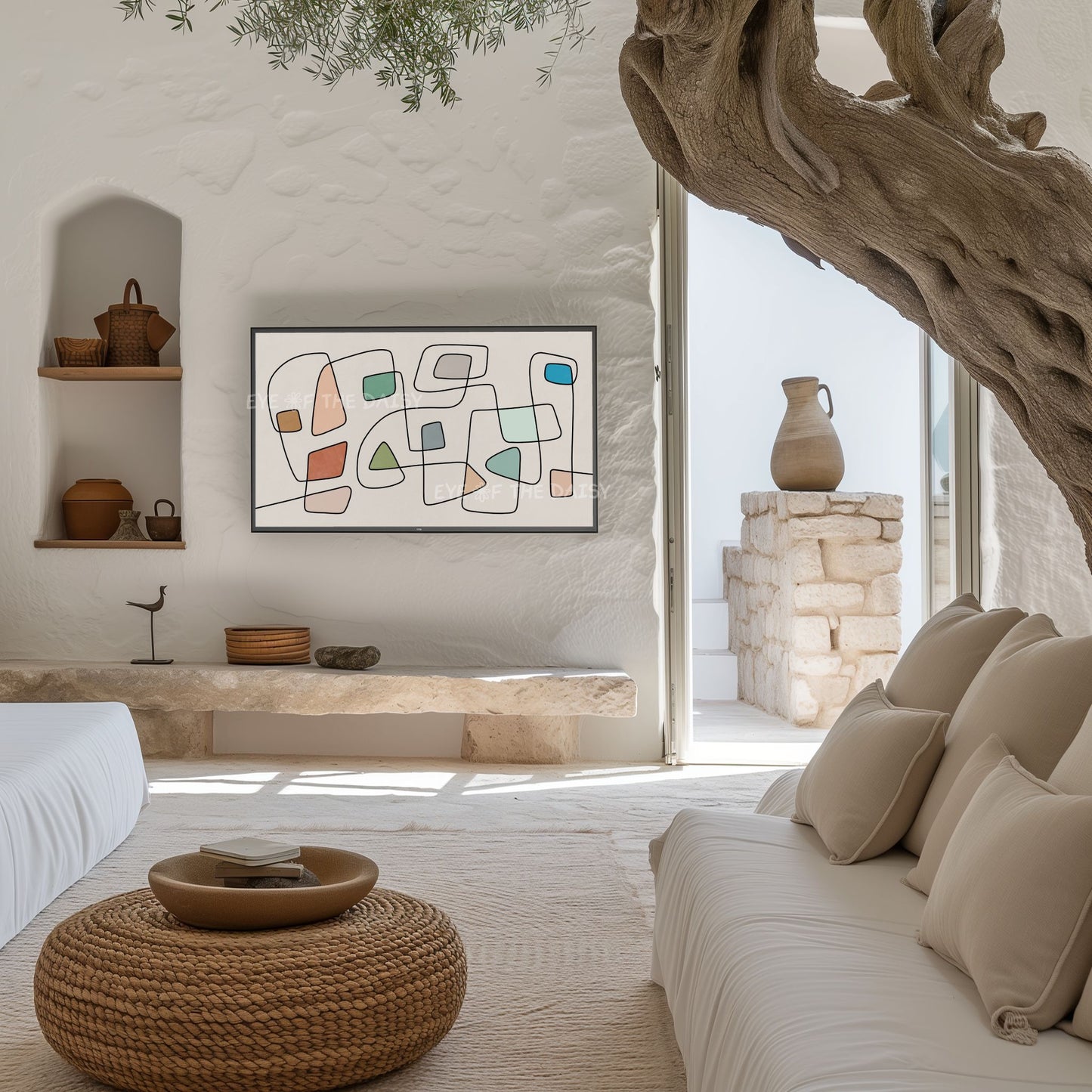 Mid Century Modern Abstract Line 4K TV Art | Terracotta Mint Green Minimal 4K TV Art