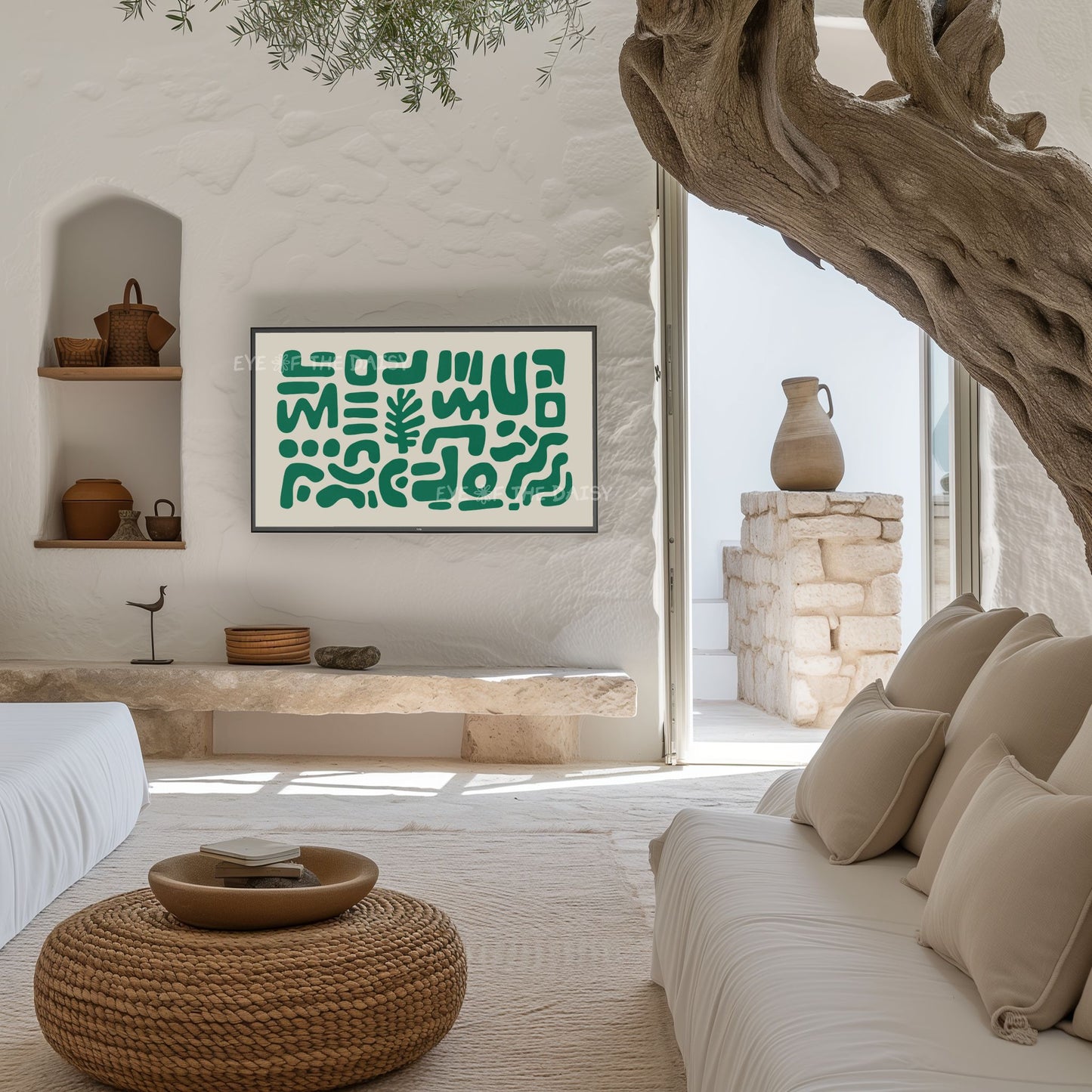 Green Contemporary Abstract 4K TV Art | Modern Organic Cut-Out Shapes Art for TV Screen