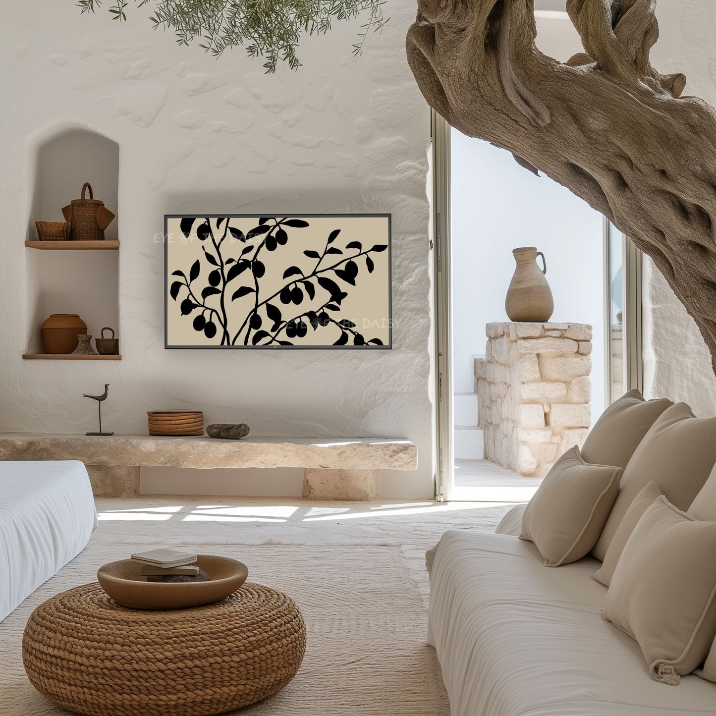 Black Beige Minimal Olive Tree TV Art 4K | Boho Abstract Botanical 4K TV Screen Art