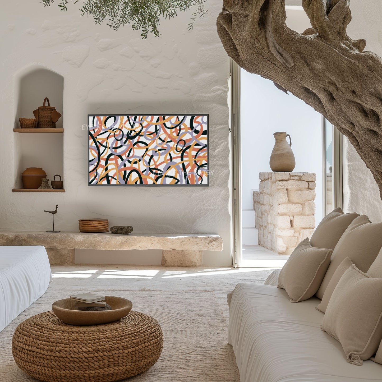 Brown Beige Black Contemporary Abstract 4K TV Art | Earth Tone Digital Painting 4K TV Art
