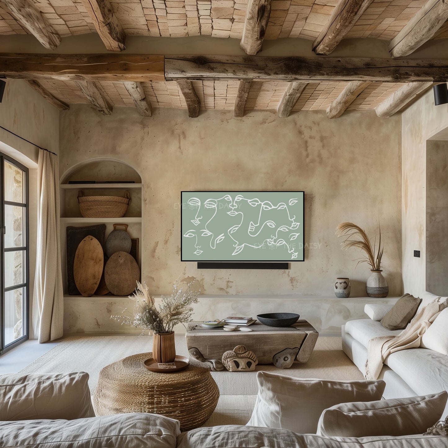 Sage Green Abstract Face 4K TV Art | Minimalist Boho Face Line 4K Art for TV Screen