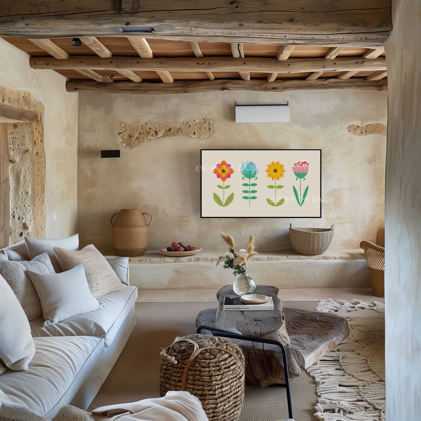 Nordic Folk Art Botanical 4K TV Art | Boho Colourful Scandi Flowers Art for Tv Screen 4K