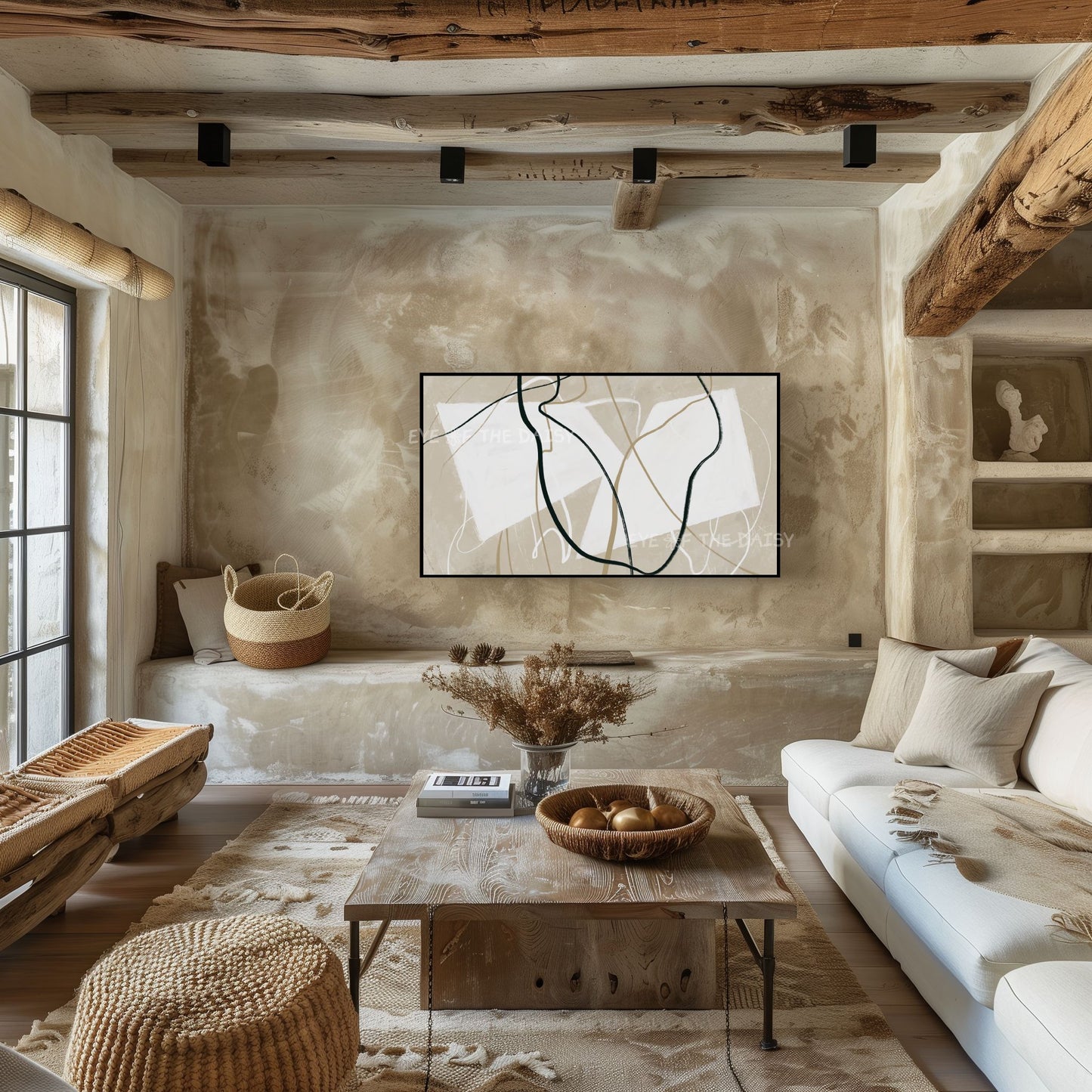 Neutral Modern Abstract 4K TV Art | Minimal Beige White Art for TV Screen