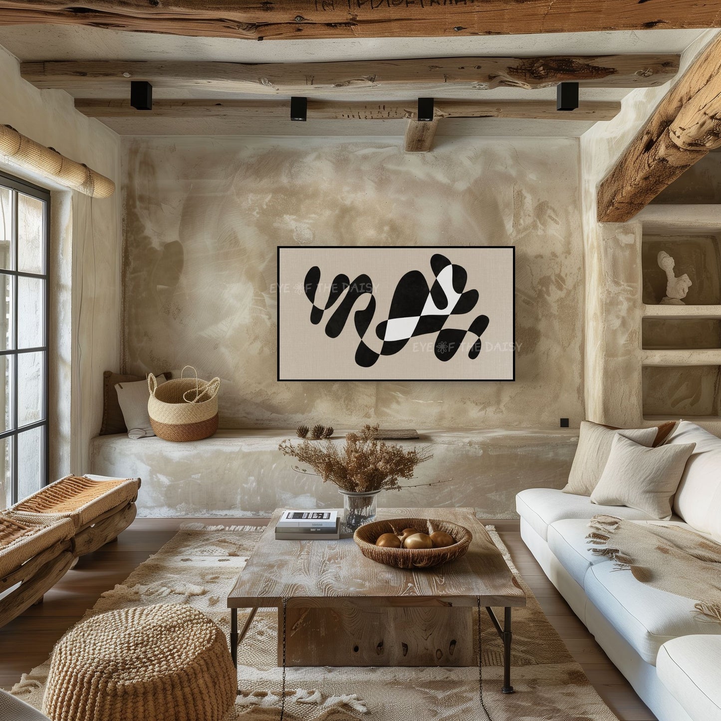 Black Beige Contemporary Abstract 4K TV Art | Modern Organic Shape Art for TV Screen