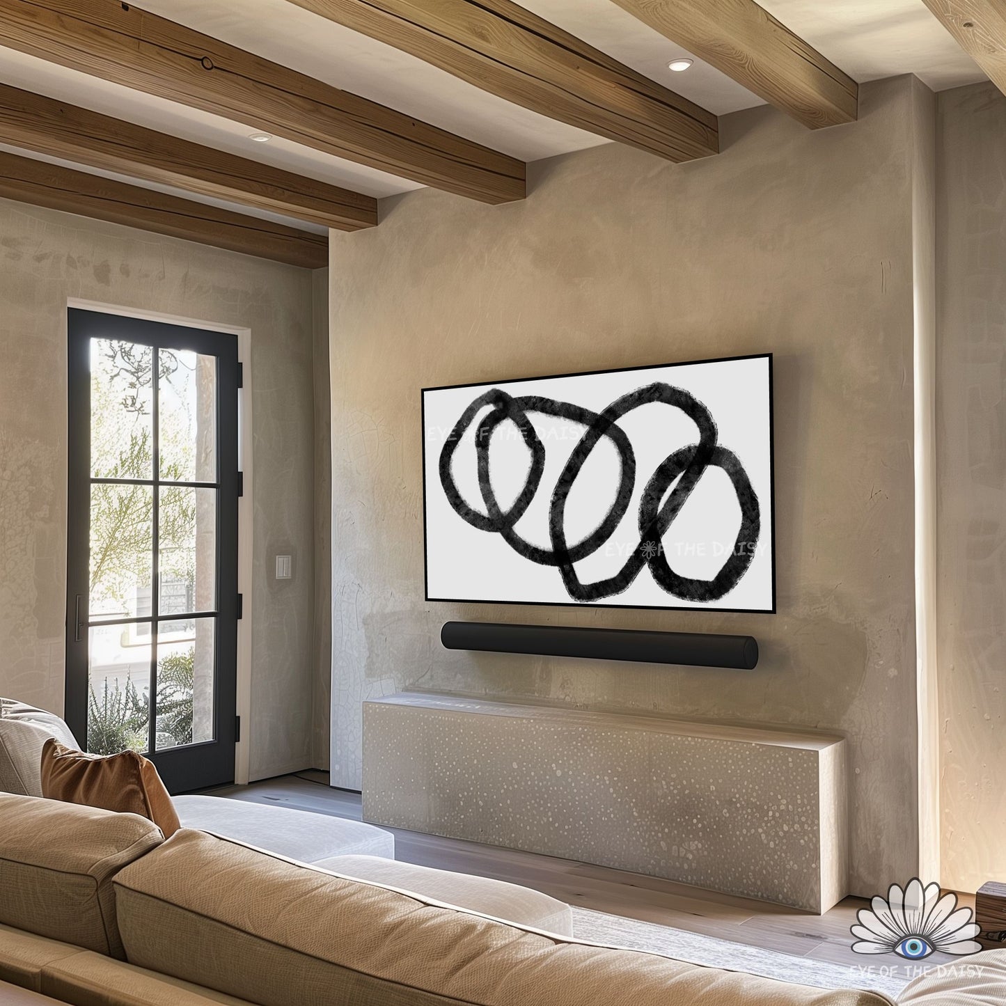 Black and white abstract line art 4K TV art, minimalist wabi sabi art for 4K TV screen