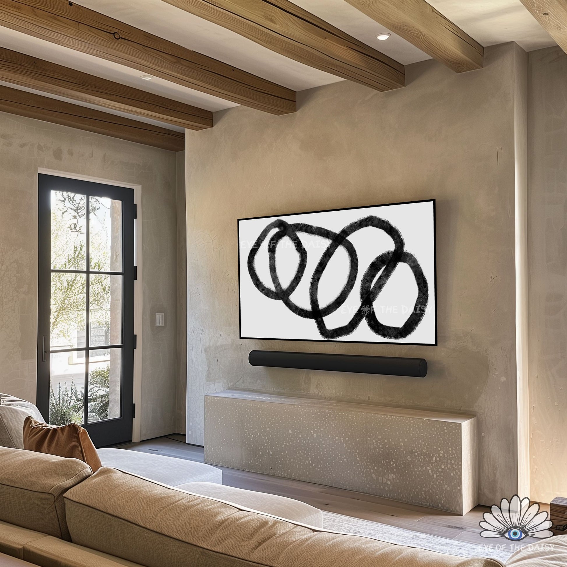 Black and white abstract line art 4K TV art, minimalist wabi sabi art for 4K TV screen