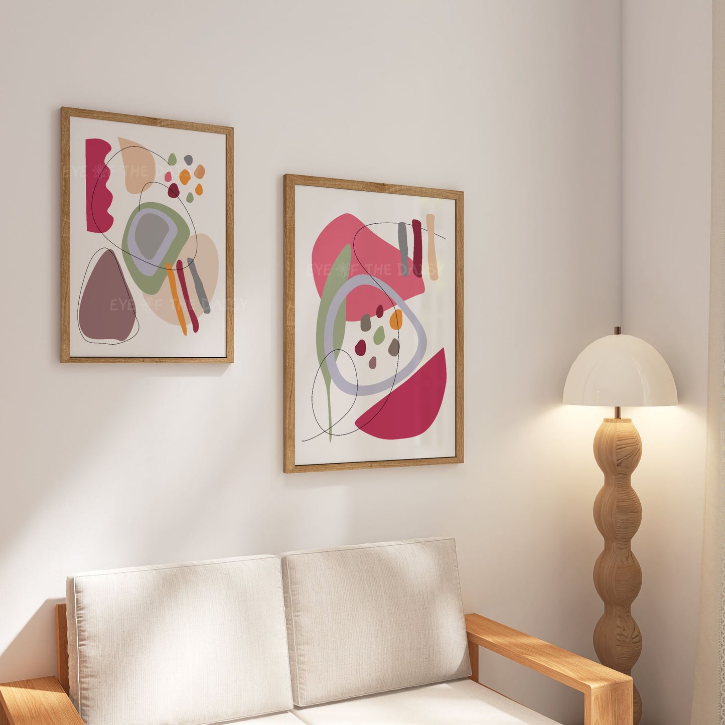 Vibrant organic shapes three piece wall art set, cosy corner wall art download, abstract printable décor for intimate spaces