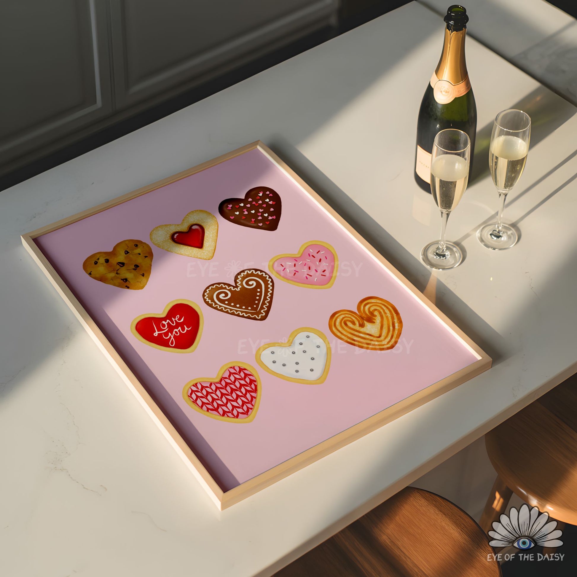 High resolution Valentine’s Day print digital download, heart shaped cookies downloadable art for dopamine kitchen decor