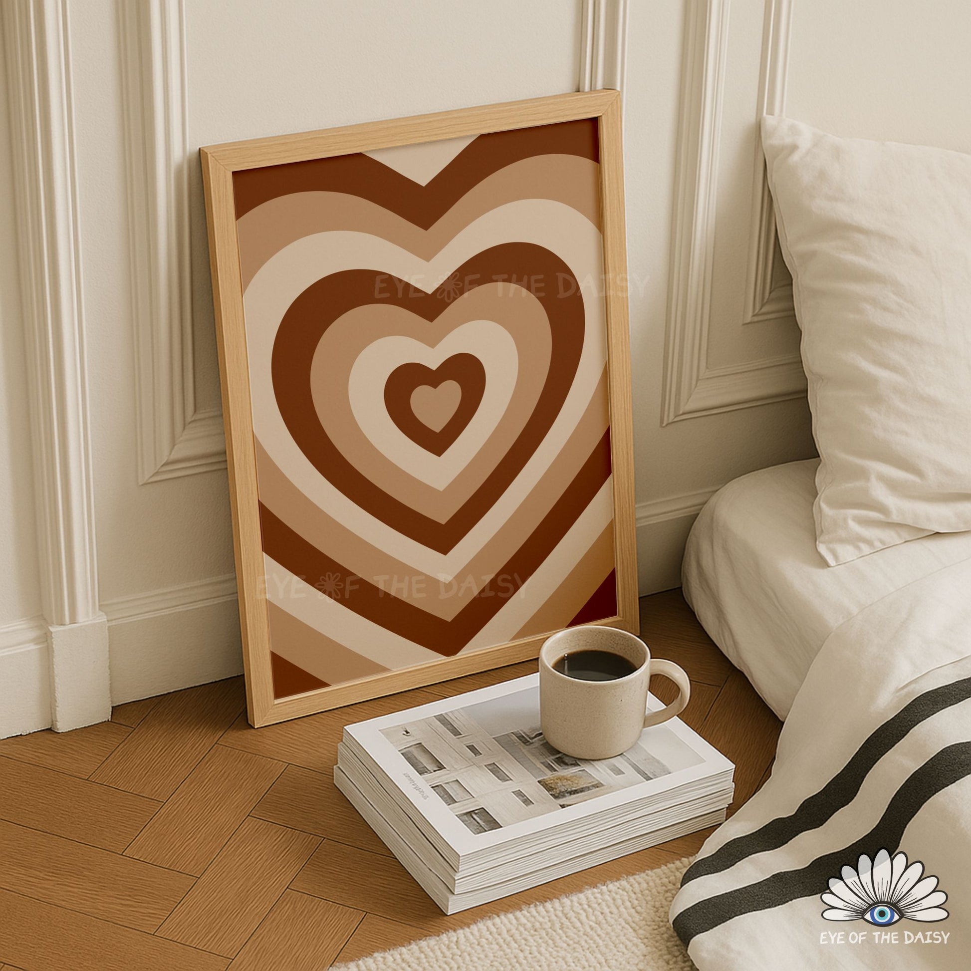  Coffee and brown retro heart printable poster, modern and cute wall art for dorms or entertaining spaces