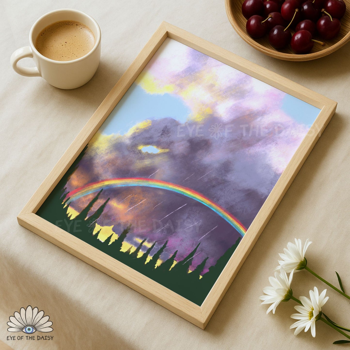Sunset Rainbow Clouds Print Digital Download | Boho Abstract Landscape Printable Wall Art