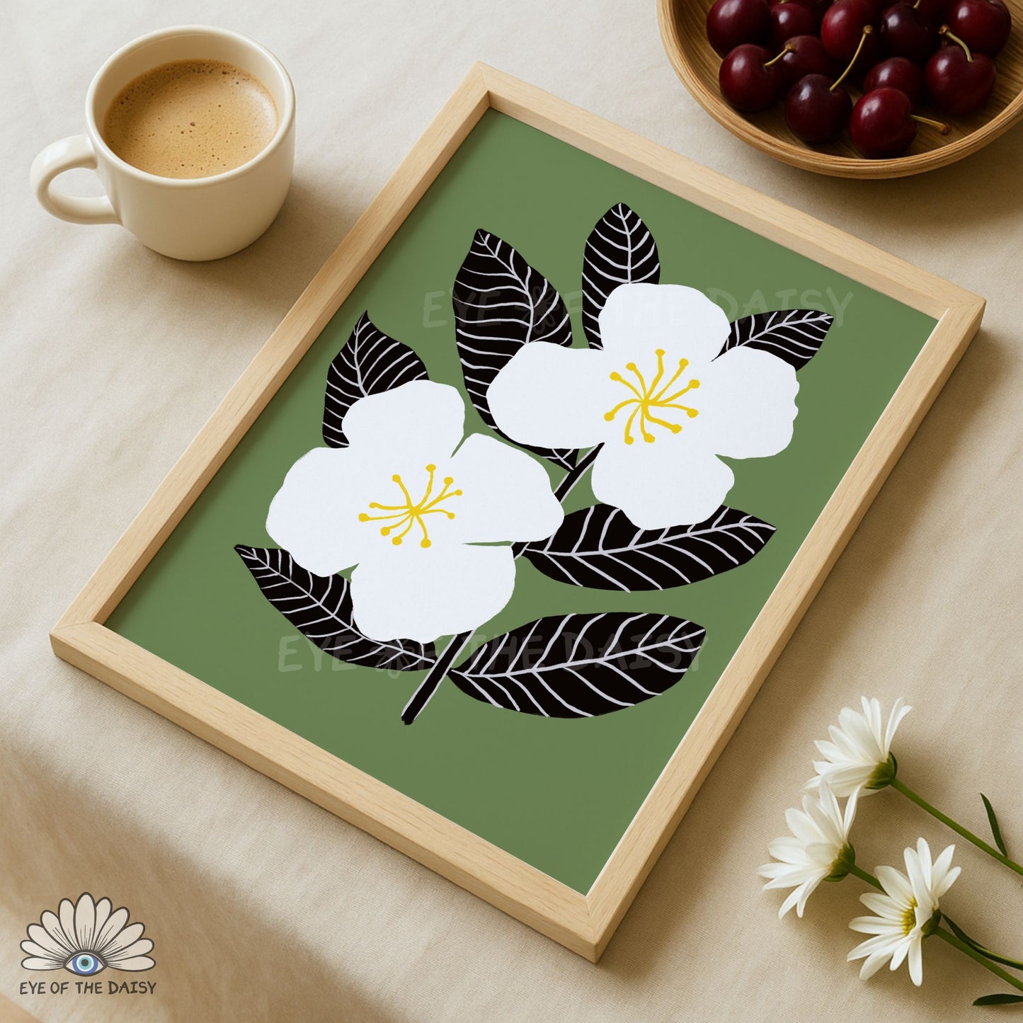 Contemporary green botanical printable wall art for house entrance print or modern living room decor