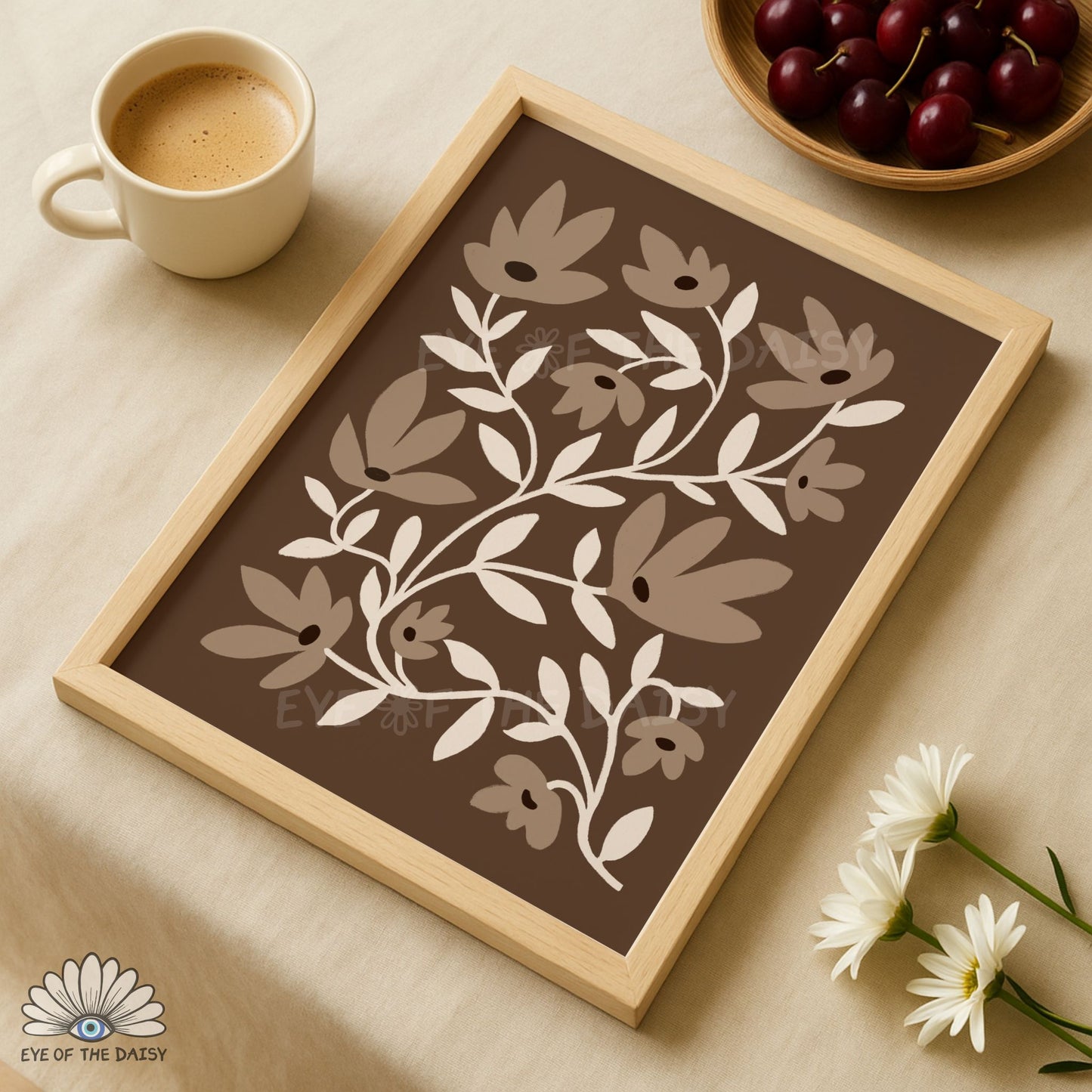 Neutral Abstract Flowers Printable Wall Art | Brown and Beige Botanical Print Digital Download