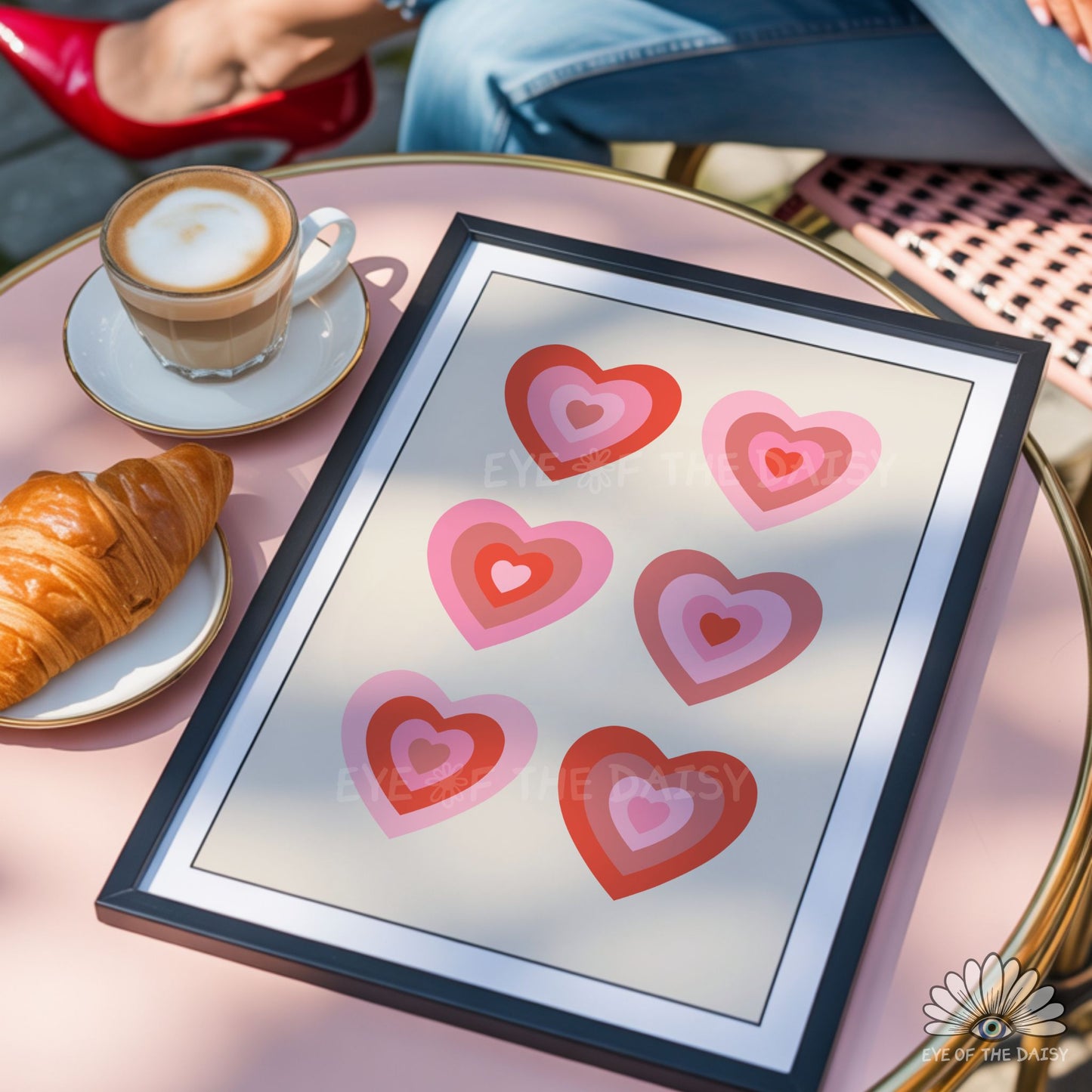 Retro hearts print digital download, gallery wall print or trendy dopamine decor for living rooms and dorm spaces