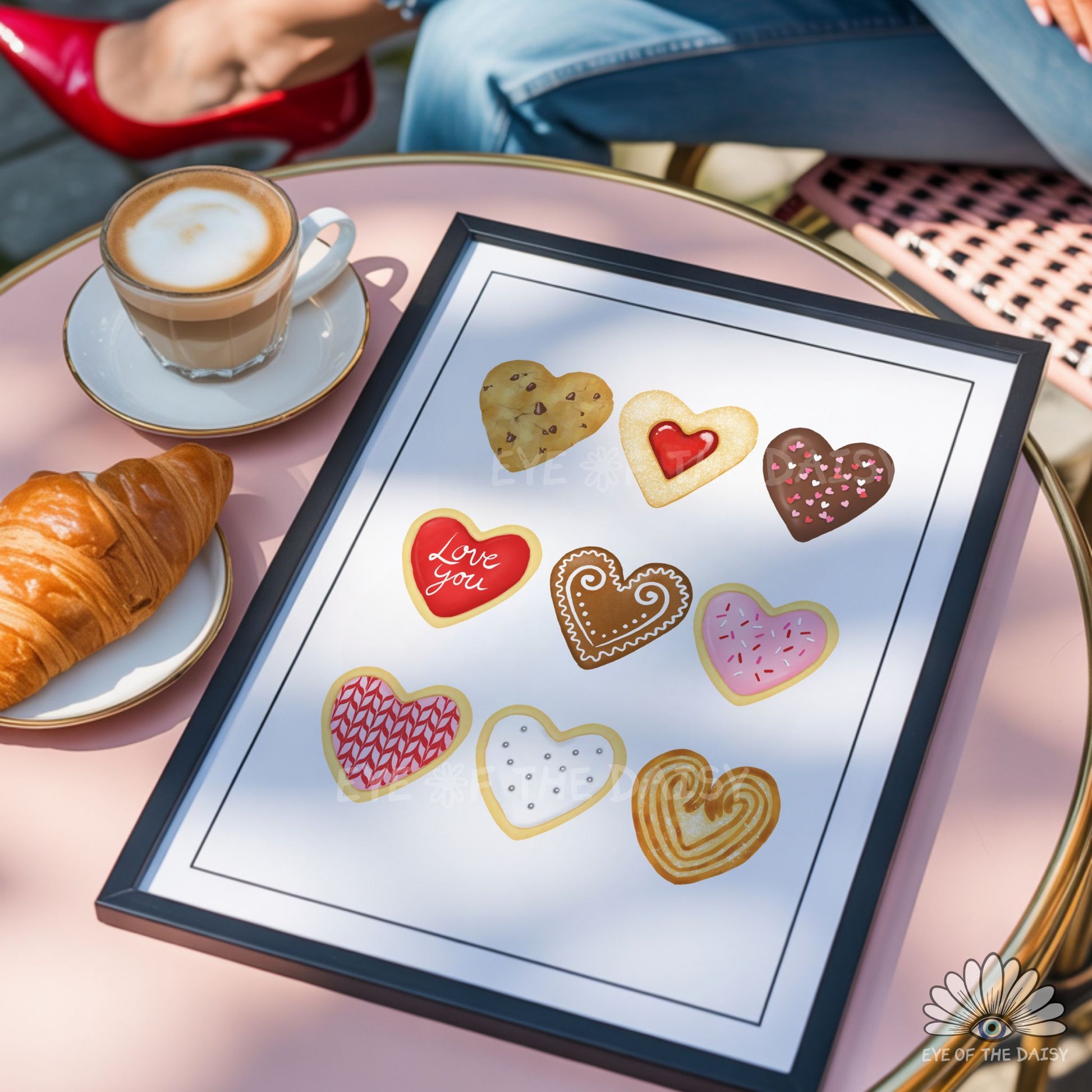 Preppy and trendy heart cookie poster, digital wall art for kitchens, dining rooms, or entertaining spaces