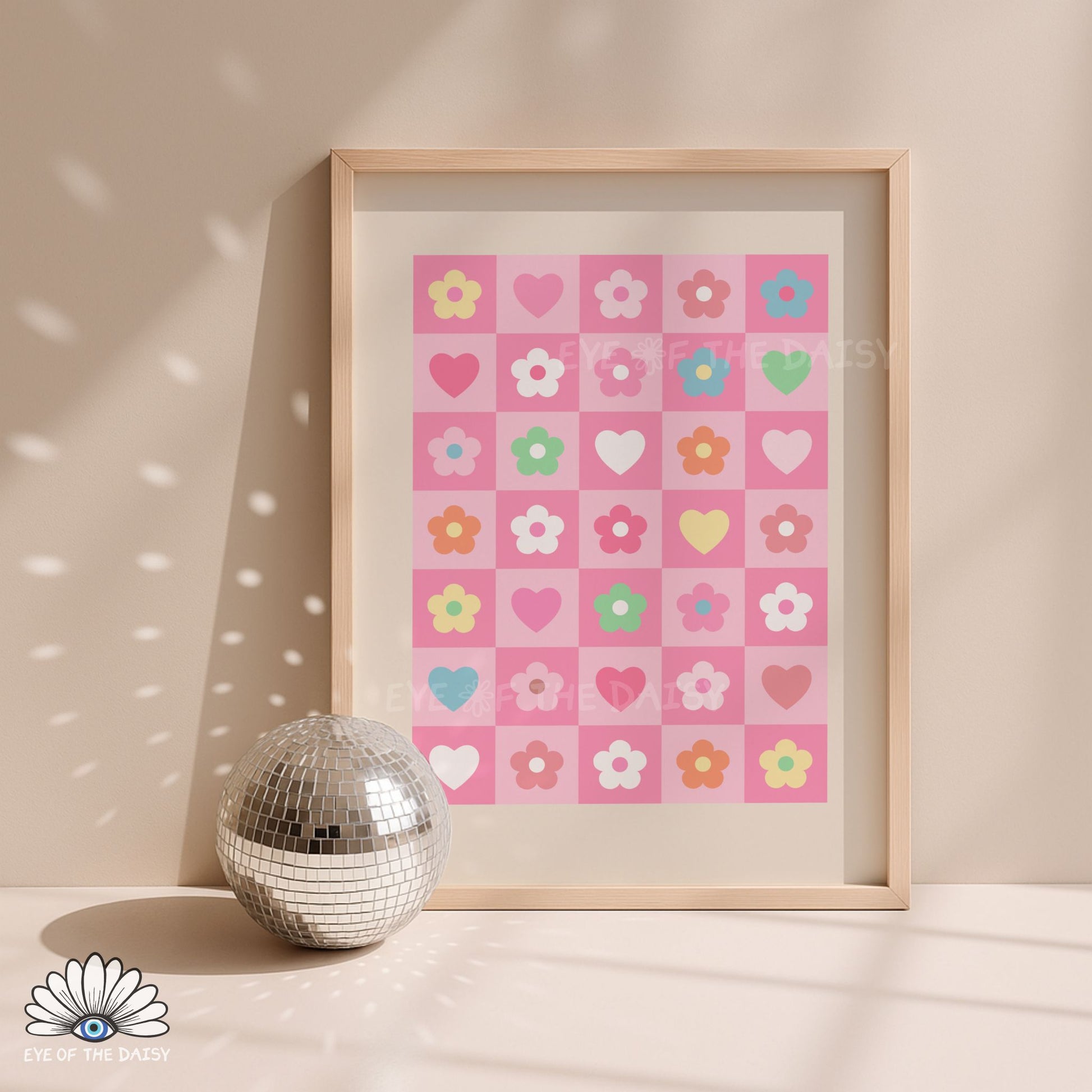 Whimsical pastel checkerboard print download, colorful fun downloadable art for kids’ bedroom or nursery