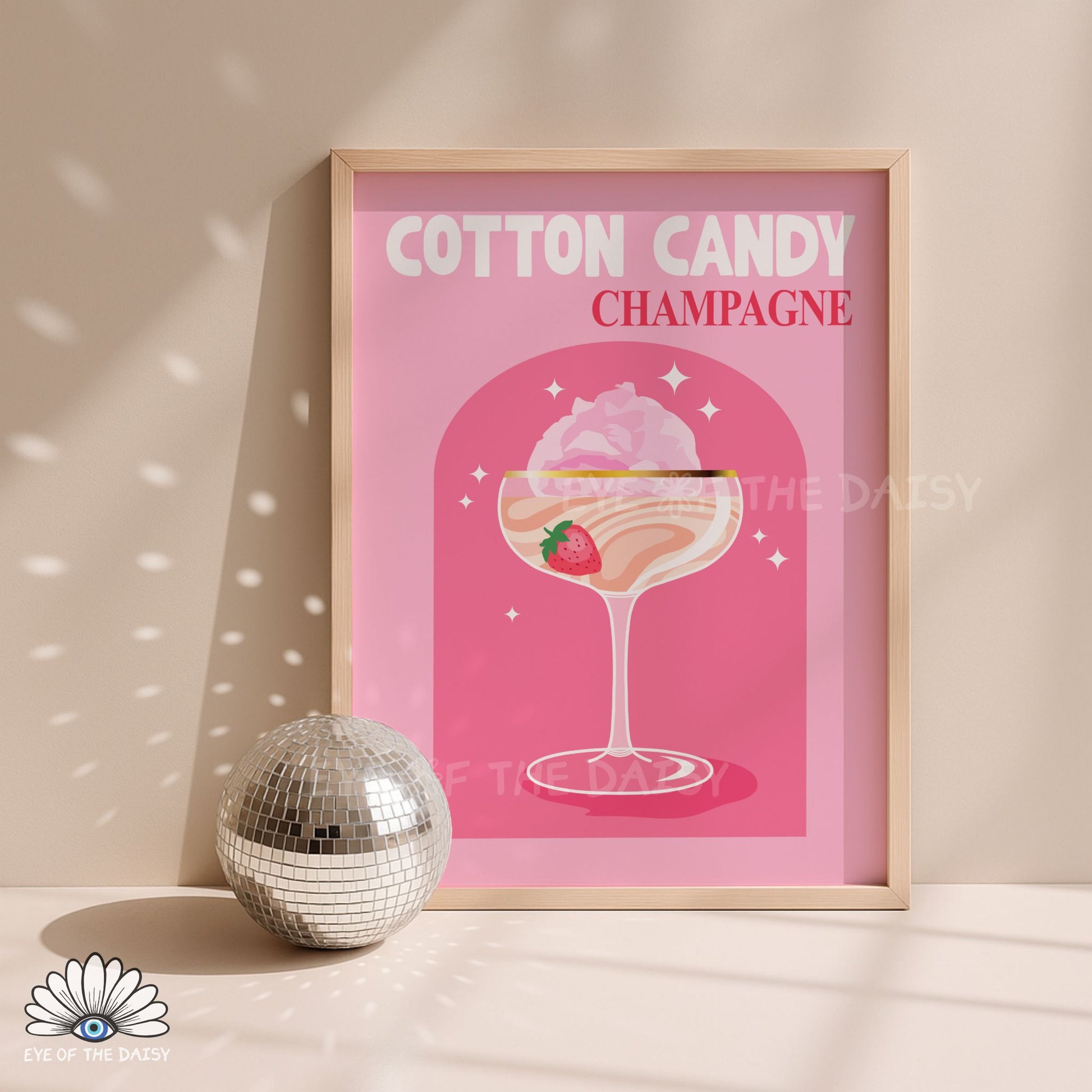 modern retro cocktail printable Cotton Candy Champagne poster for colourful kitchen or home bar wall art