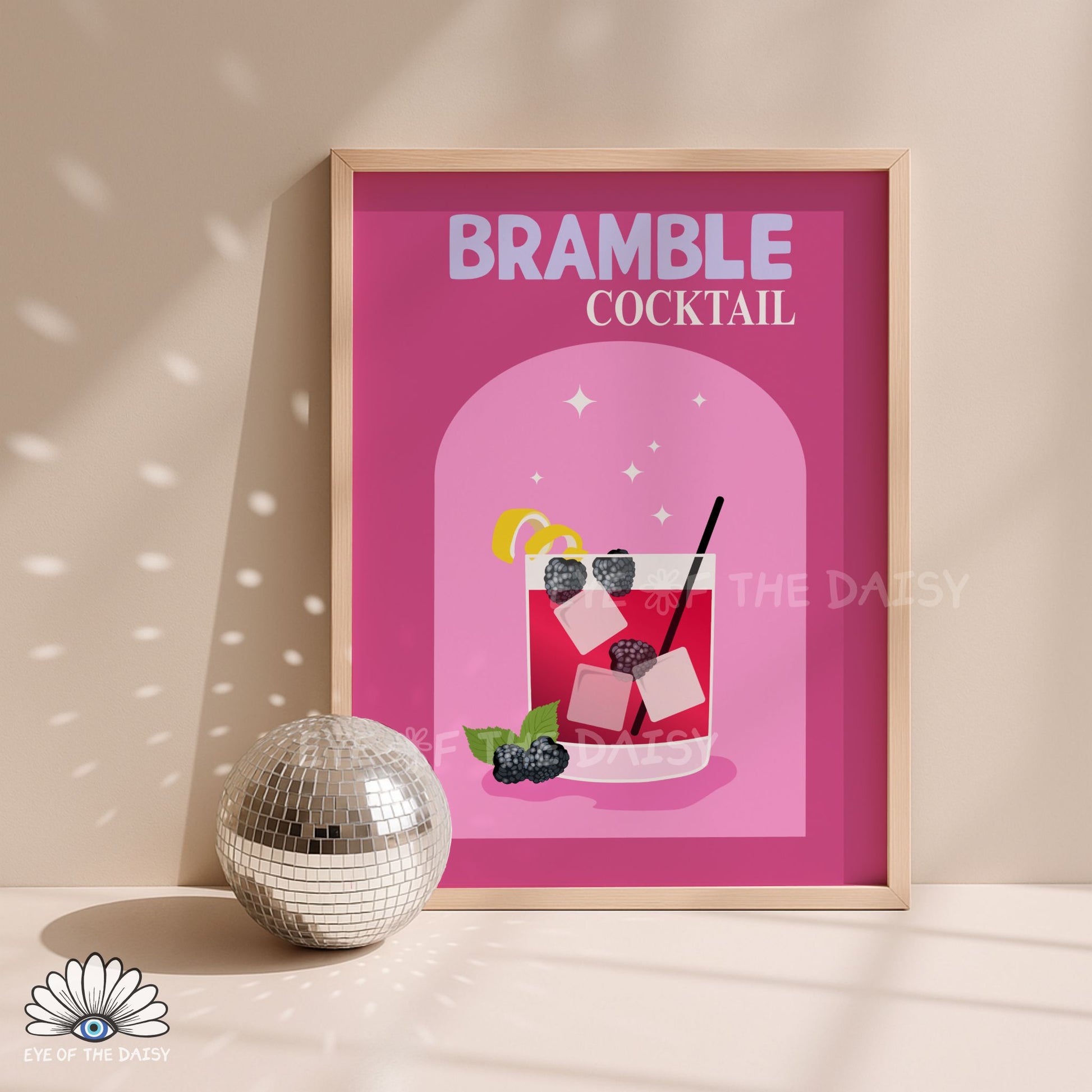 cute funky cocktail printable Bramble Cocktail art for dorm room or college room bar cart styling